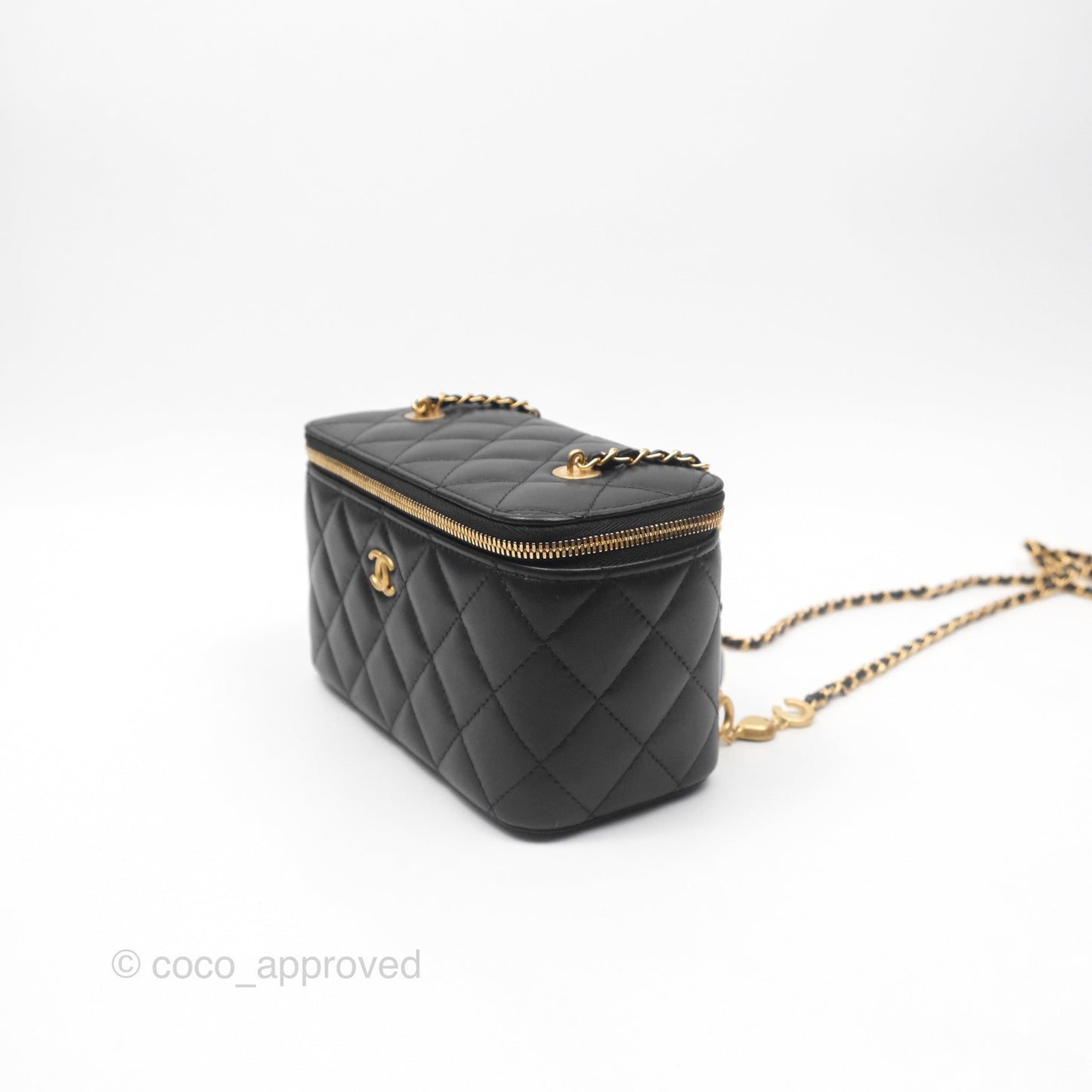 Chanel Vanity with COCO Heart Chain Black Lambskin Aged Gold Hardware