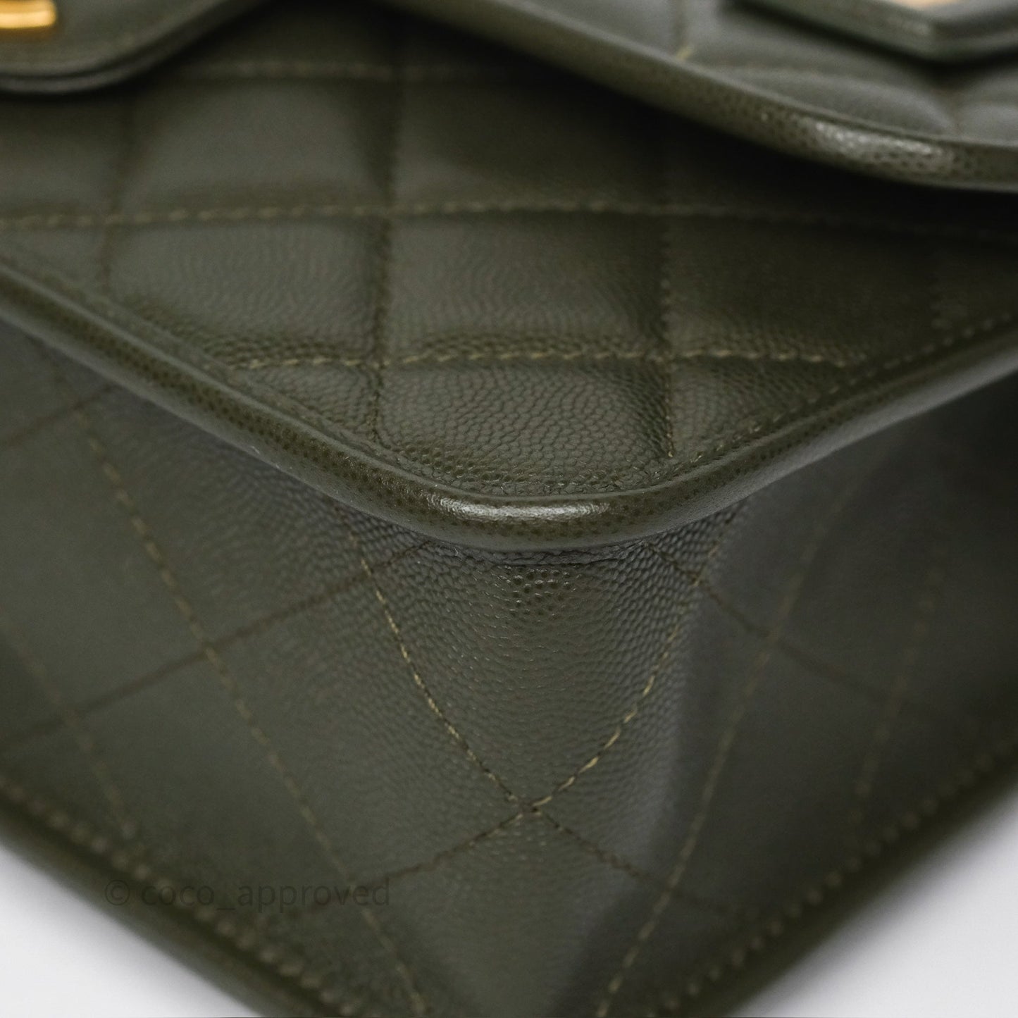 Chanel School Memory Top Handle Flap Army Green Caviar Aged Gold Hardware