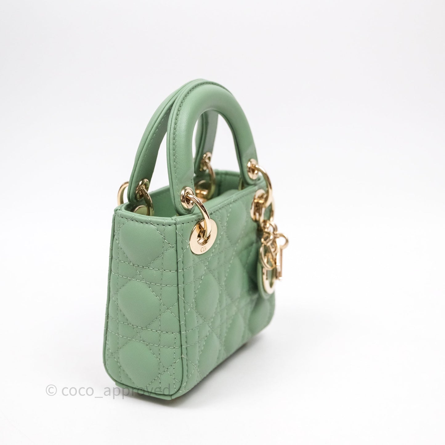 Christian Dior Micro Lady Dior Green Lambskin Cannage Gold Hardware