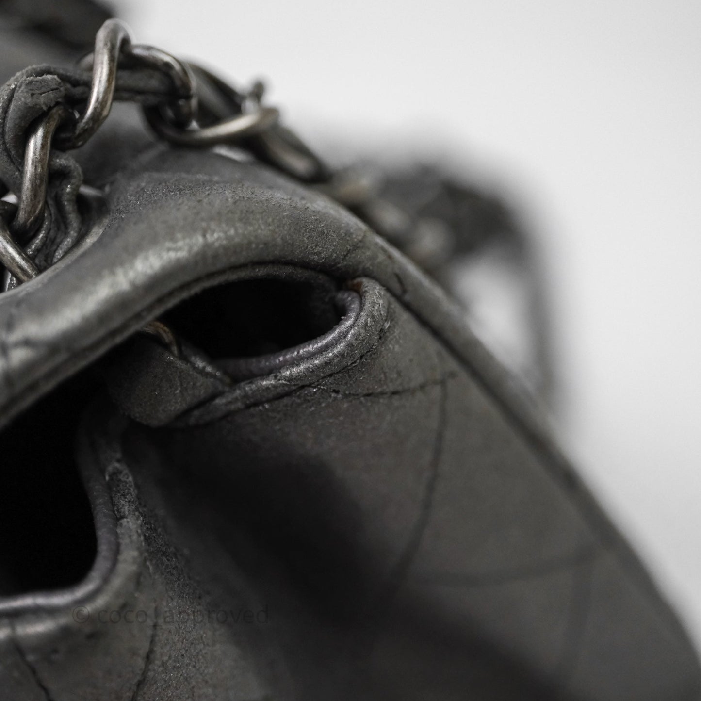 Chanel Mini Square Iridescent Grey Suede Gun Metal Hardware