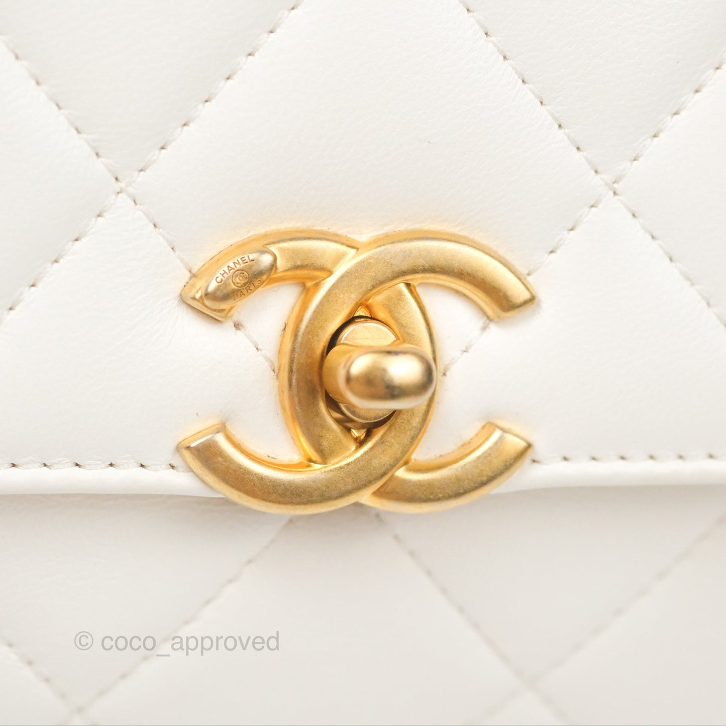 Chanel Crystal Logo Handle Flap Bag White Lambskin 22S