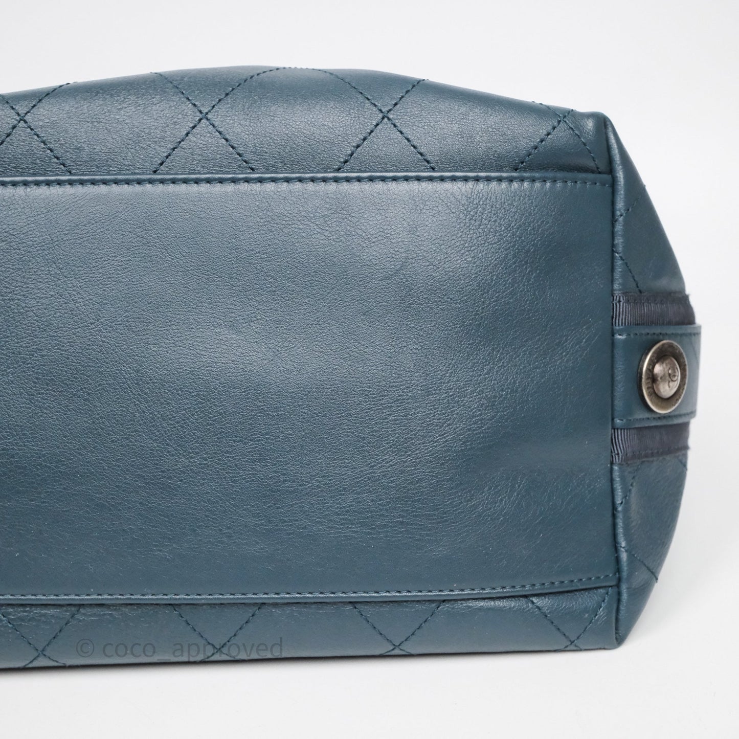 Chanel Button Up Hobo Bag Quilted Teal Calfskin Aged Gold Hardware