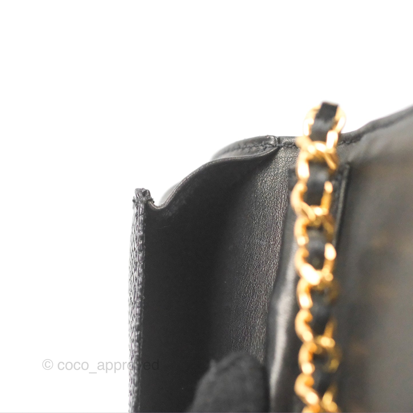 Chanel Vintage CC Caviar Black Phone Case With Chain Gold Hardware