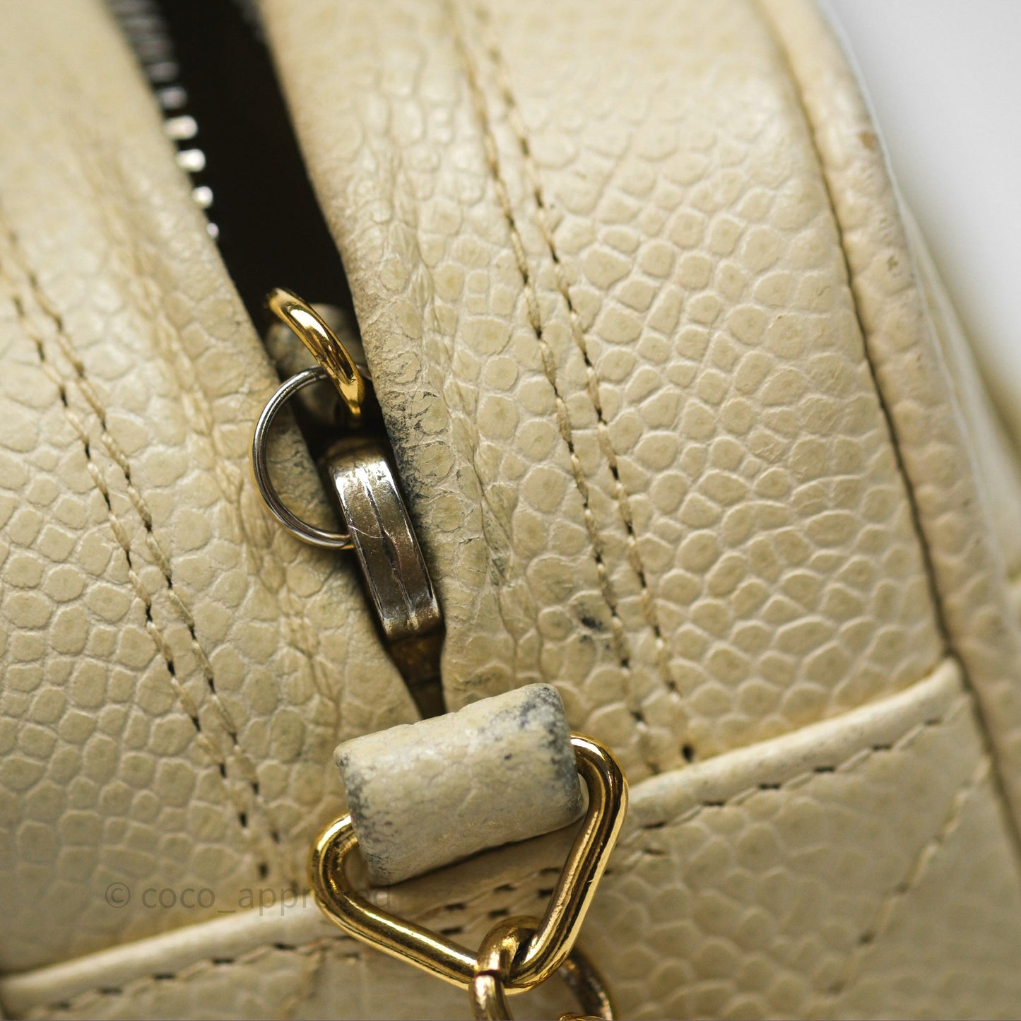 Chanel Vintage Chevron Camera Bag Light Beige Caviar Gold Hardware