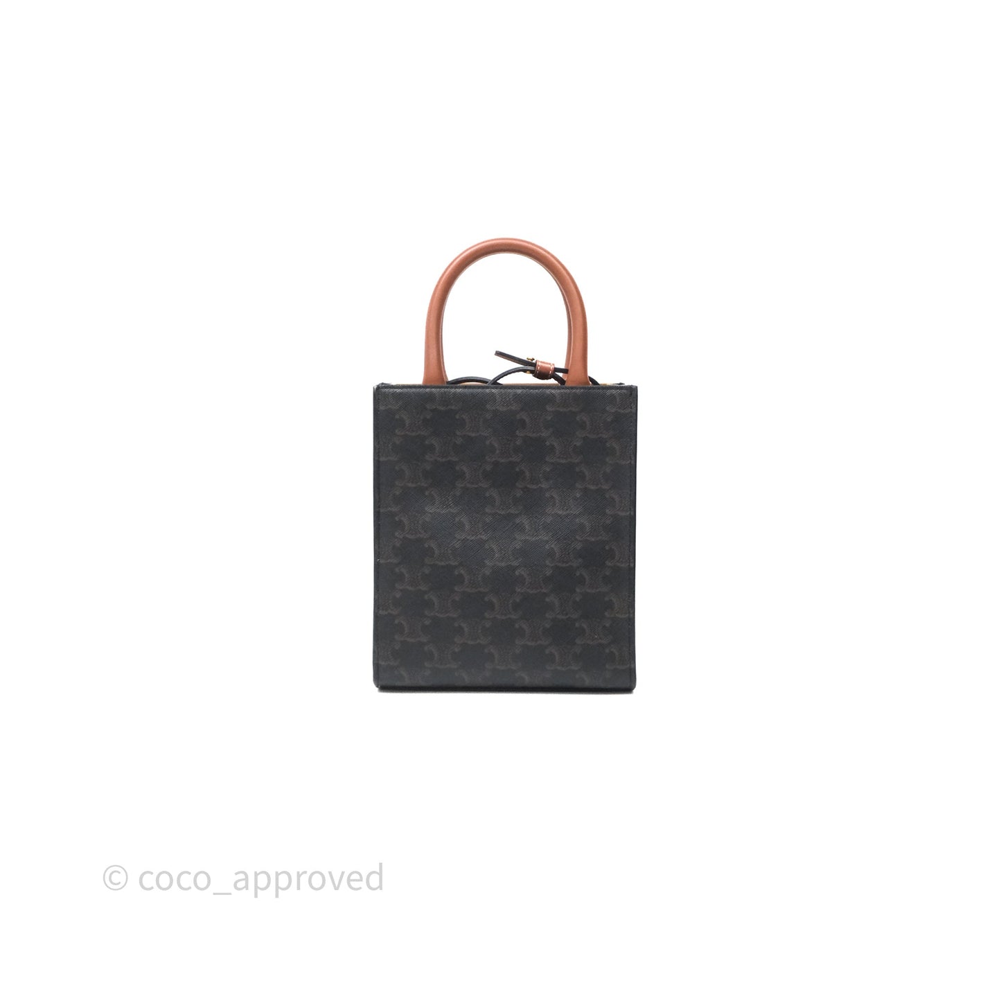 Celine Mini Vertical Cabas Bag Triomphe Canvas Tan Calfskin