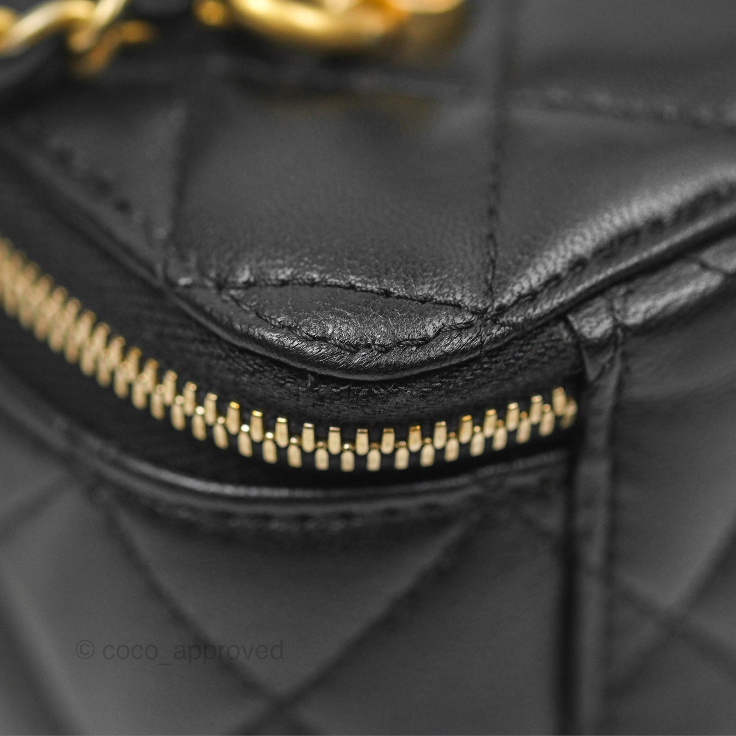 Chanel Vanity Rectangular Metal Top Handle Black Lambskin Aged Gold Hardware 22B