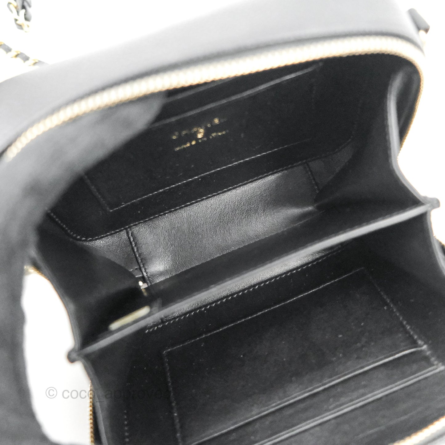 Chanel CC Filigree Vanity Clutch With Chain Caviar Black Aged Gold Hardware