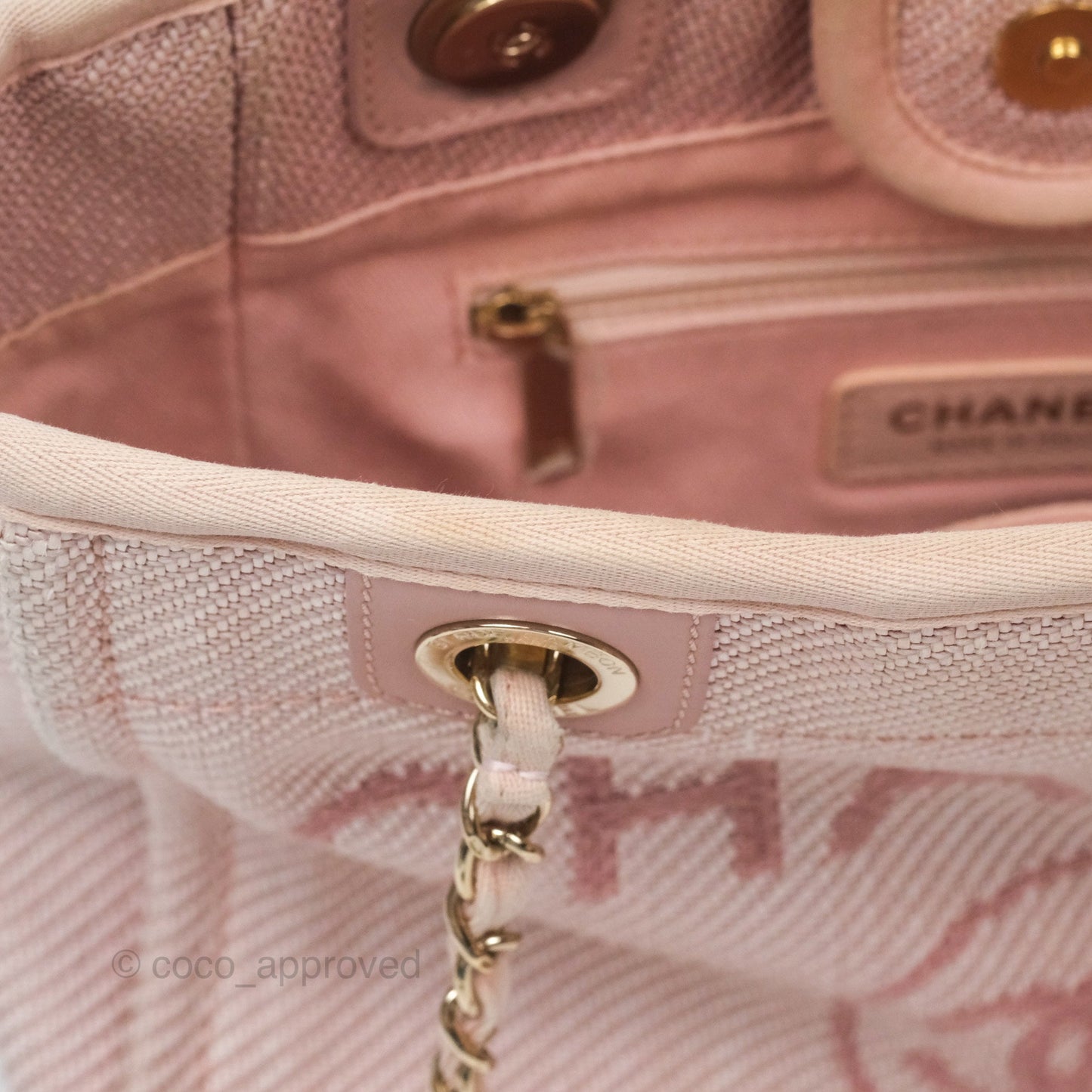 Chanel Small Vertical Deauville Canvas Pink Gold Hardware