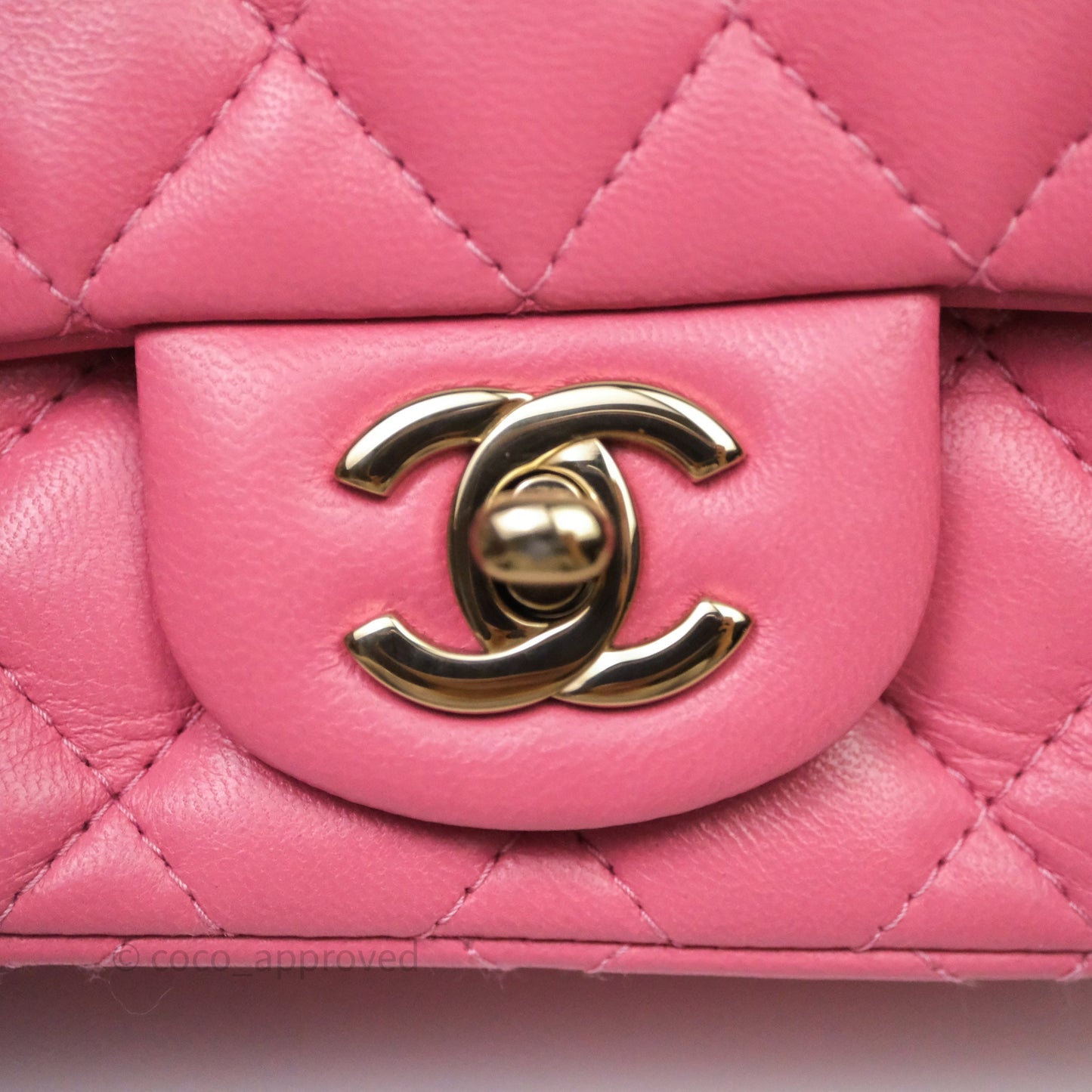 Chanel Quilted Mini Square Pink Lambskin Gold Hardware