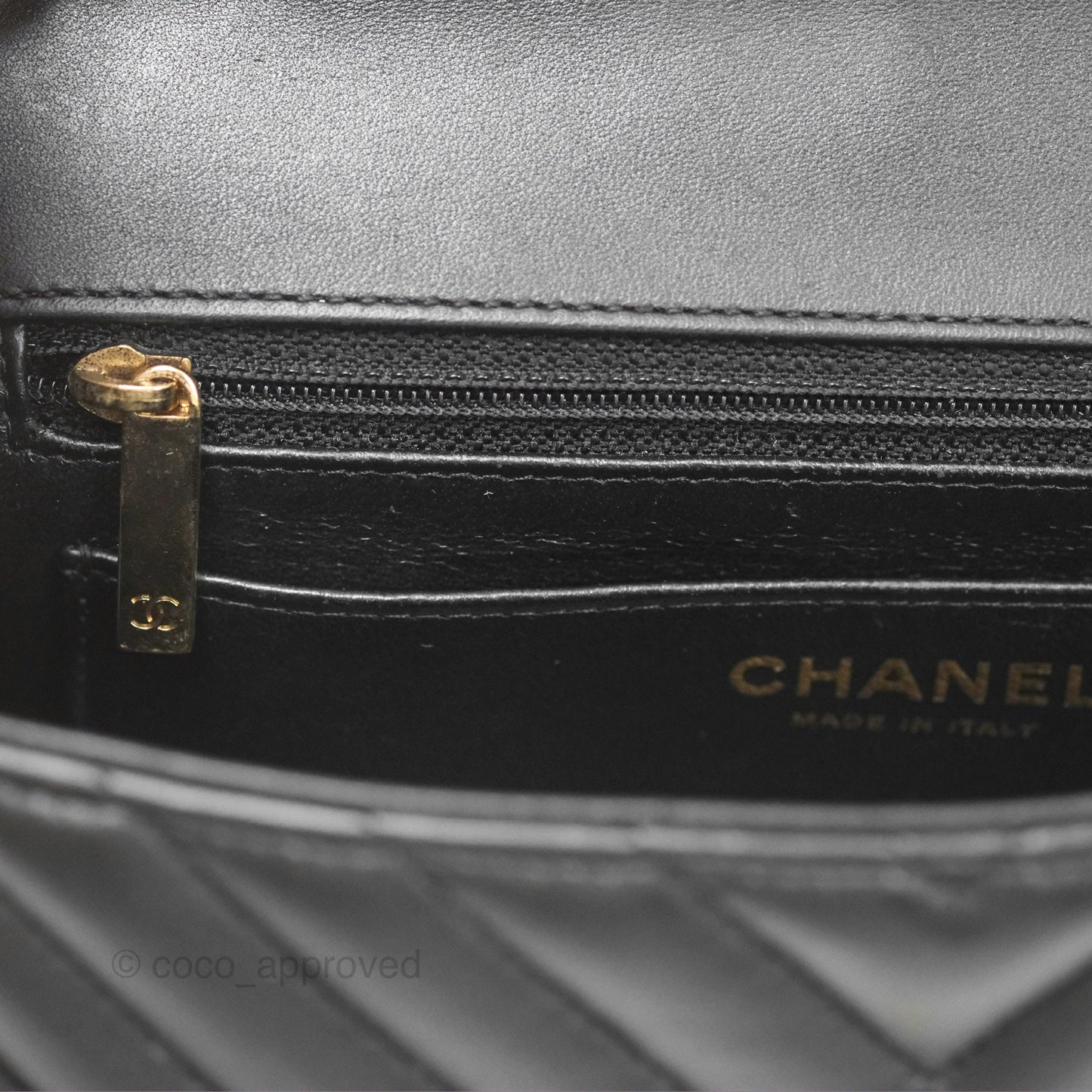 Chanel Mini Rectangular Flap Chevron Black Lambskin Gold Hardware