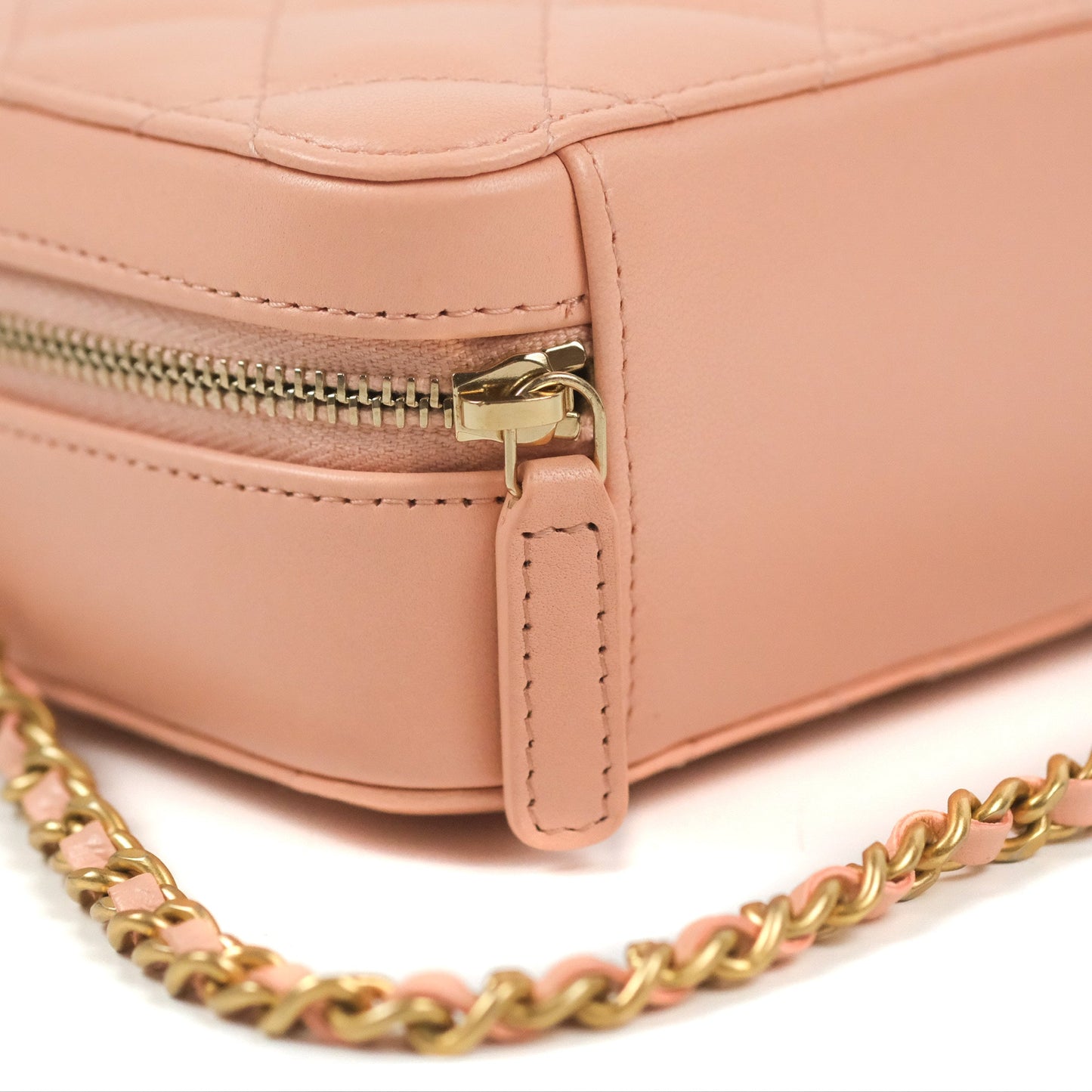 Chanel Mini Pearl Crush Quilted Camera Case Orange Blair Lambskin Aged Gold Hardware