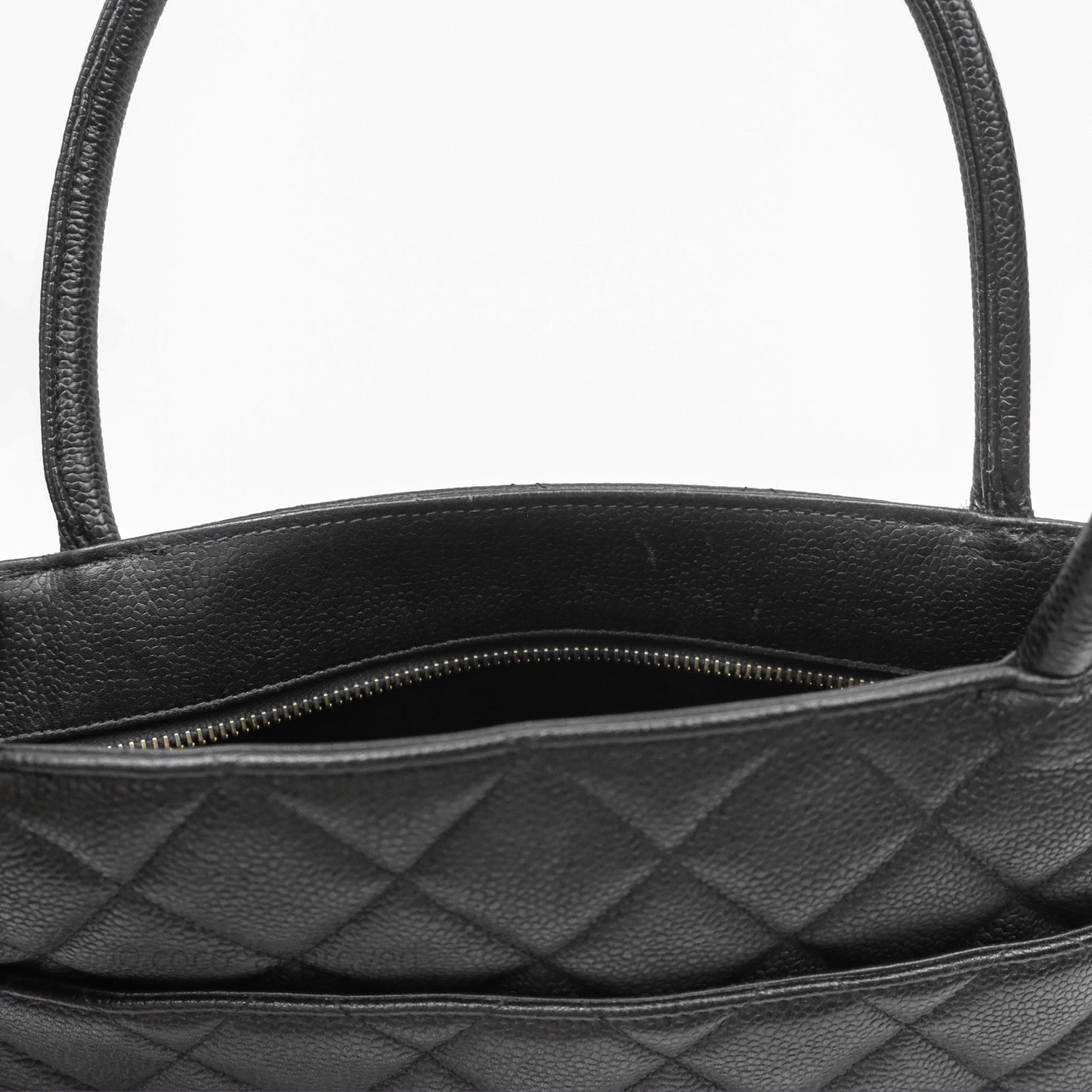 Chanel Vintage Medallion CC Black Caviar Tote Bag Gold Hardware