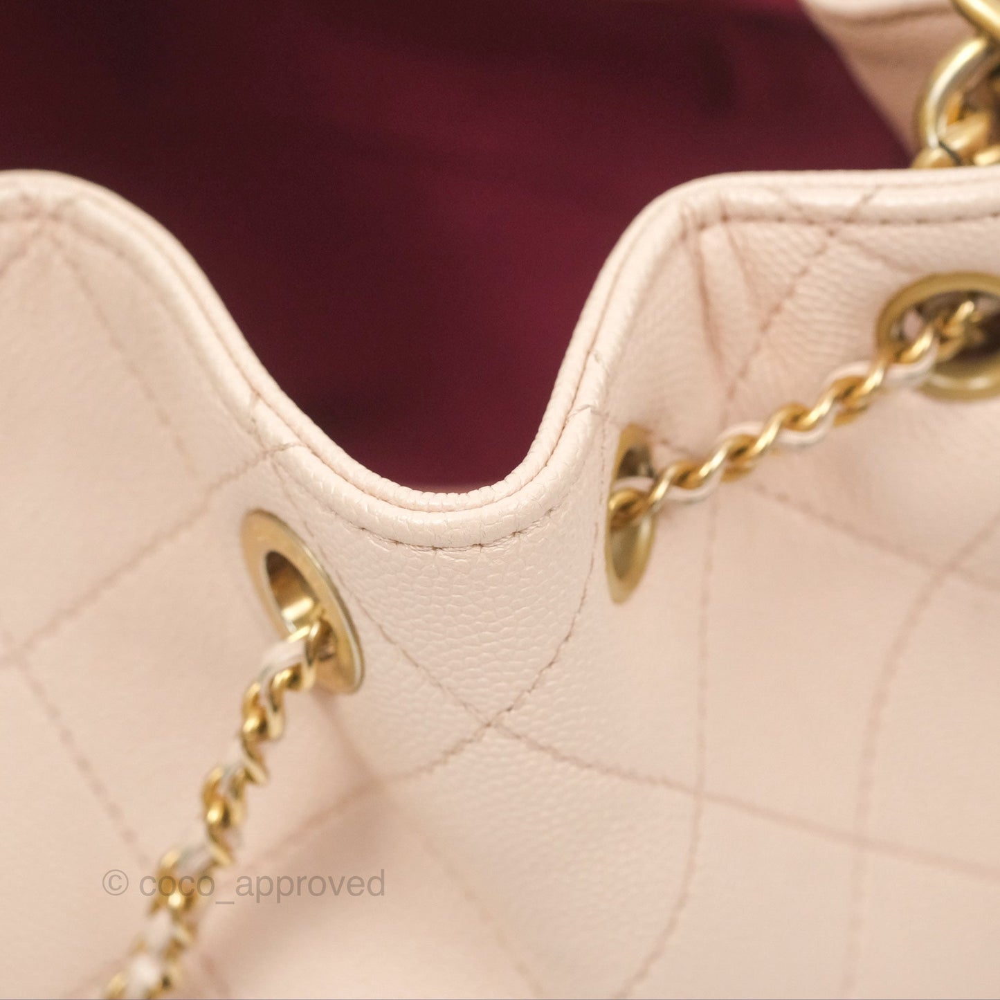 Chanel Quilted Top Handle Drawstring Bucket Bag Pink Caviar Aged Gold Hardware