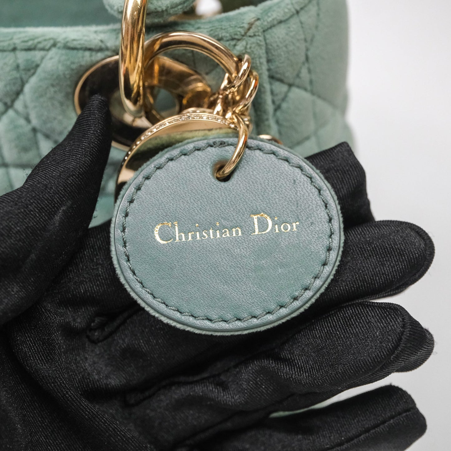 Christian Dior Mini Lady Dior Green Suede Cannage Gold Hardware