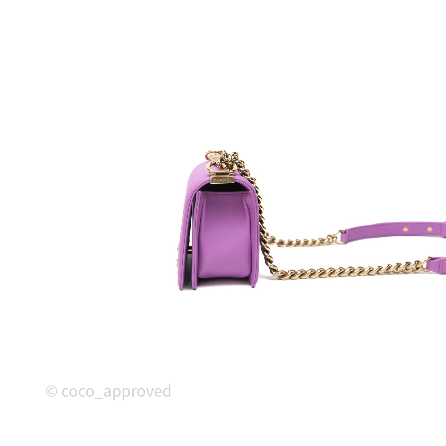 Chanel Chevron Small Boy Purple Calfskin Gold Hardware