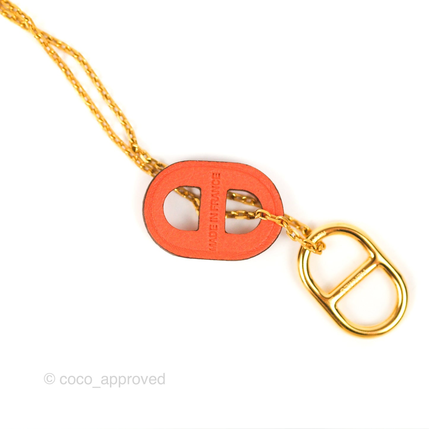 Hermès O'Maillon Pendant Orange Swift Gold Tone