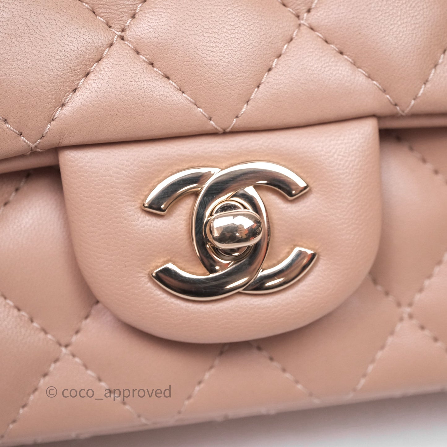 Chanel Mini Rectangular Quilted Beige Lambskin Gold Hardware