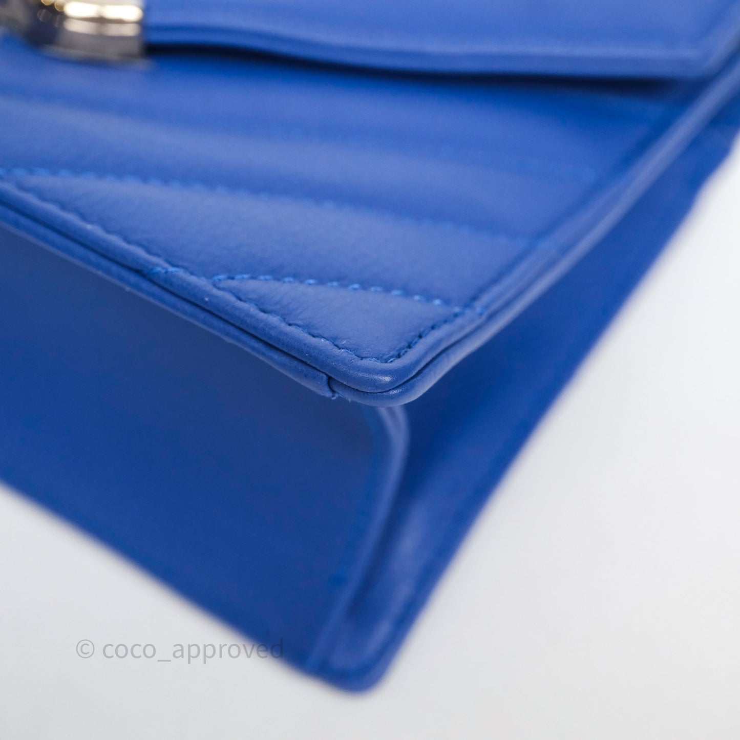 Chanel Chevron Square Envelope Flap Bag Royal Blue Calfskin Gold Hardware 19C