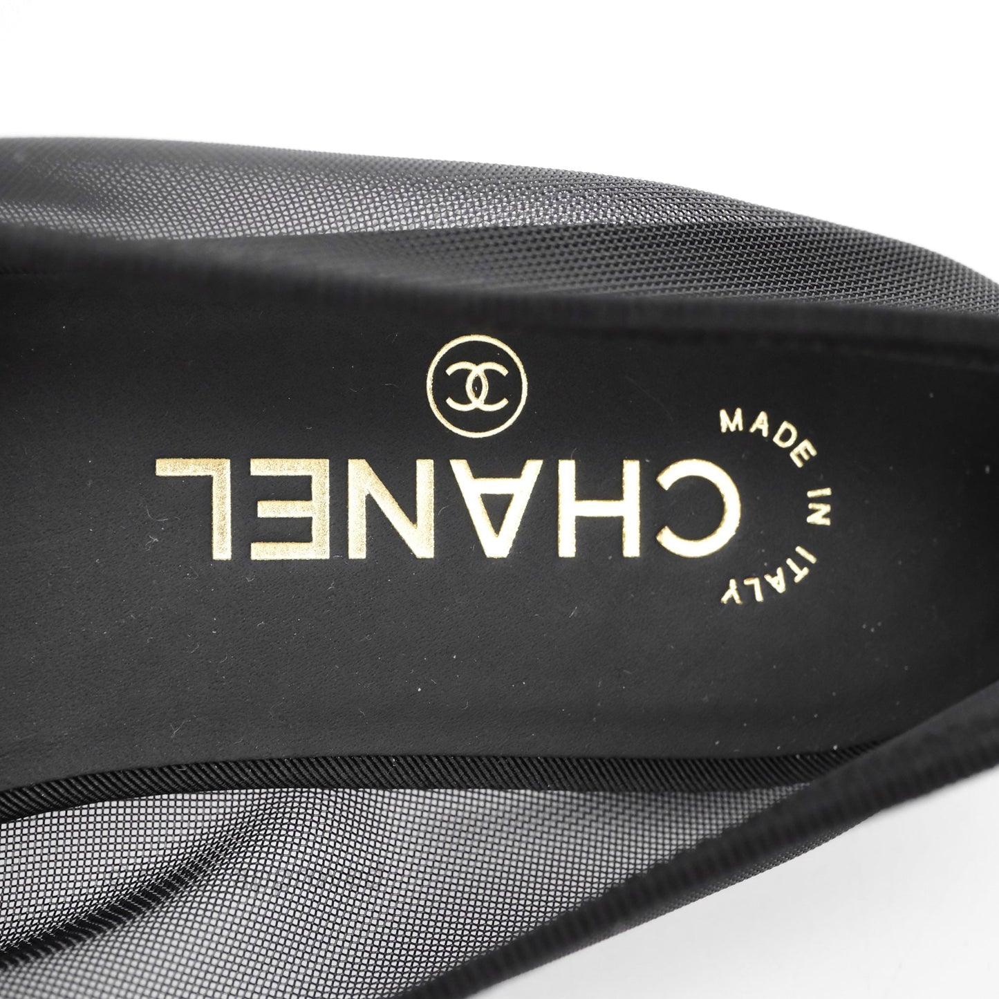 Chanel Ballet Flats Black Mesh Grosgrain 26P Size 38.5