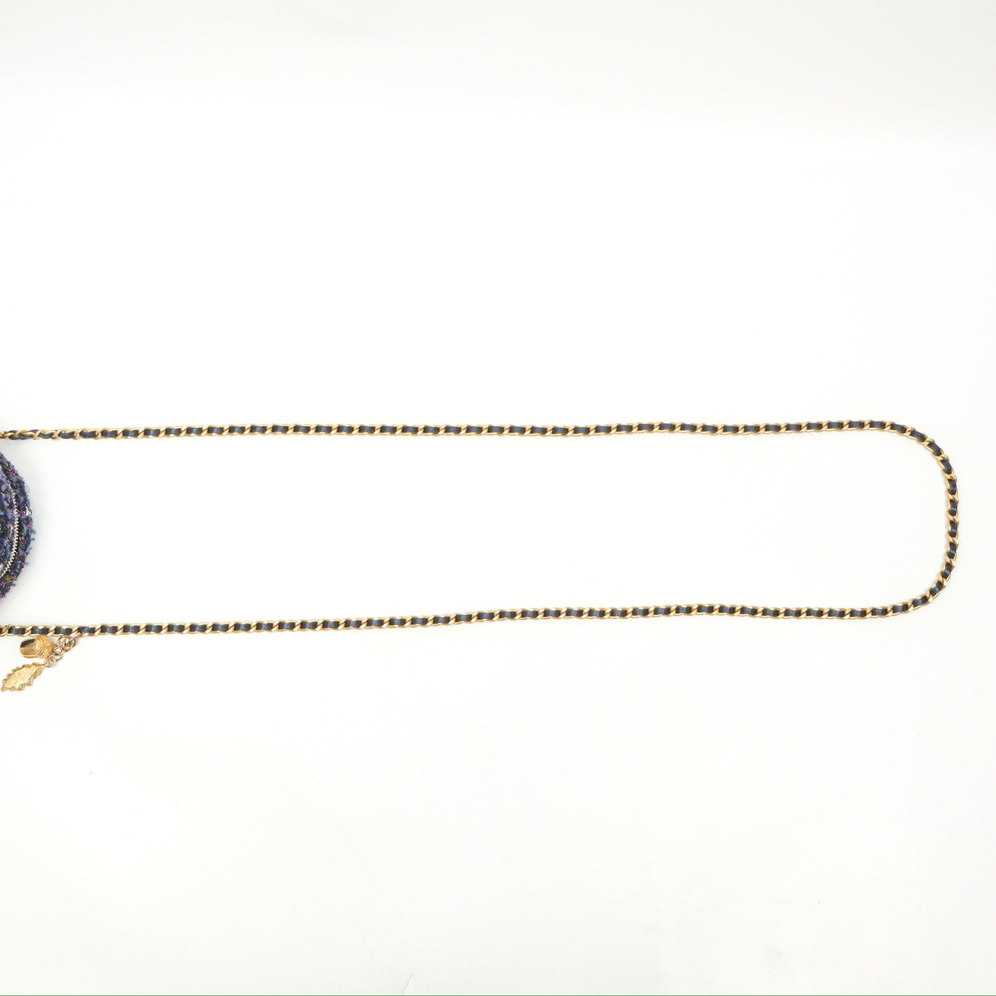 Chanel Classic Quilted Round Clutch With Chain Navy Tweed Gold Hardware