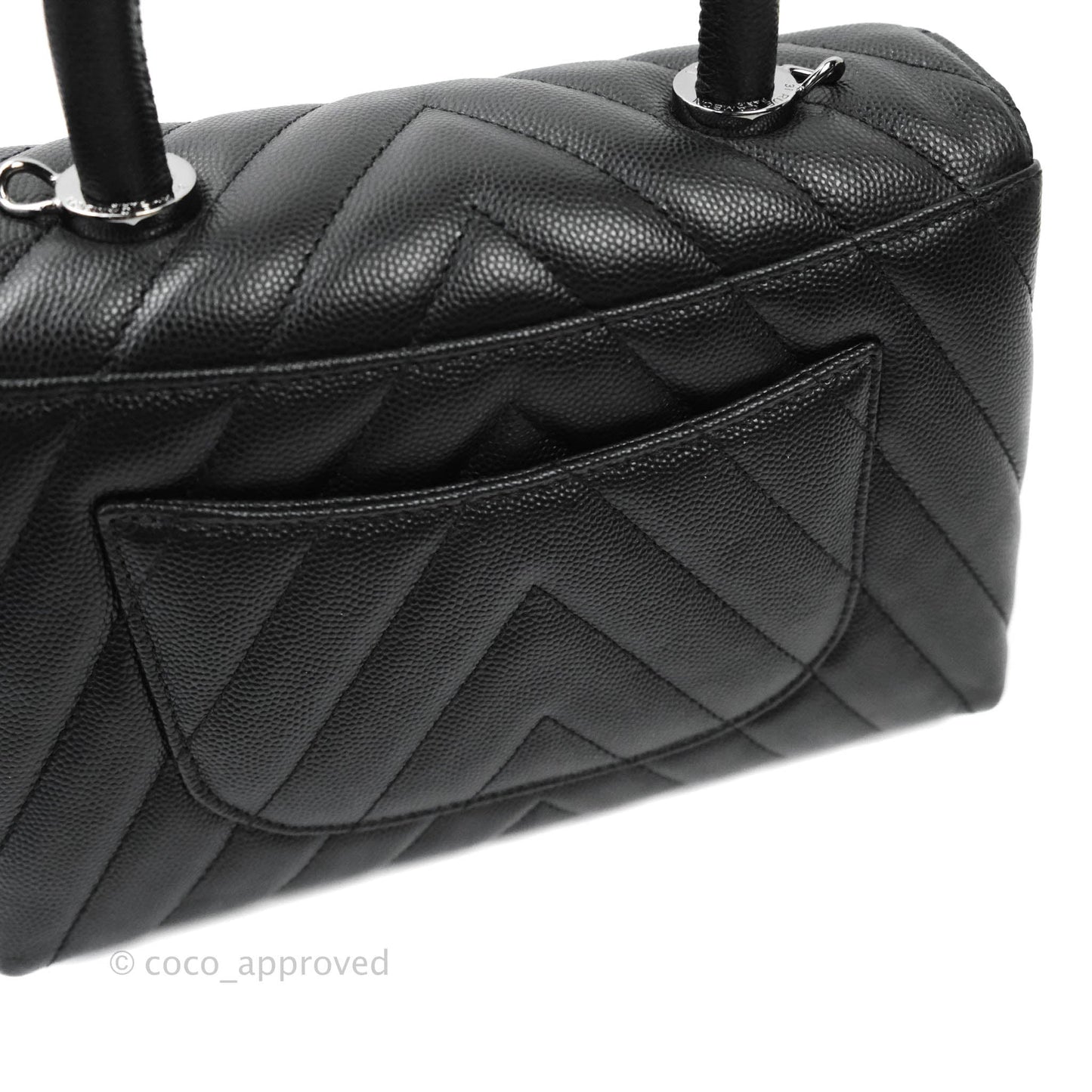 Chanel Mini (Small) Coco Handle Chevron Black Caviar Gun Metal Hardware