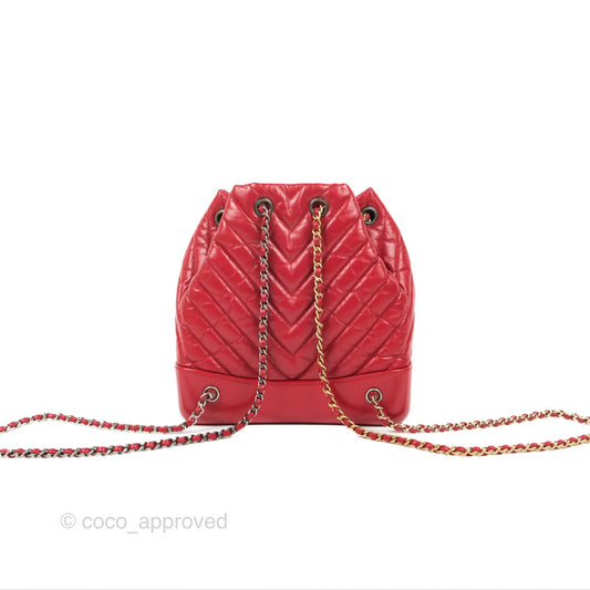 Chanel Small Chevron Gabrielle Backpack Dark Pink Aged Calfskin