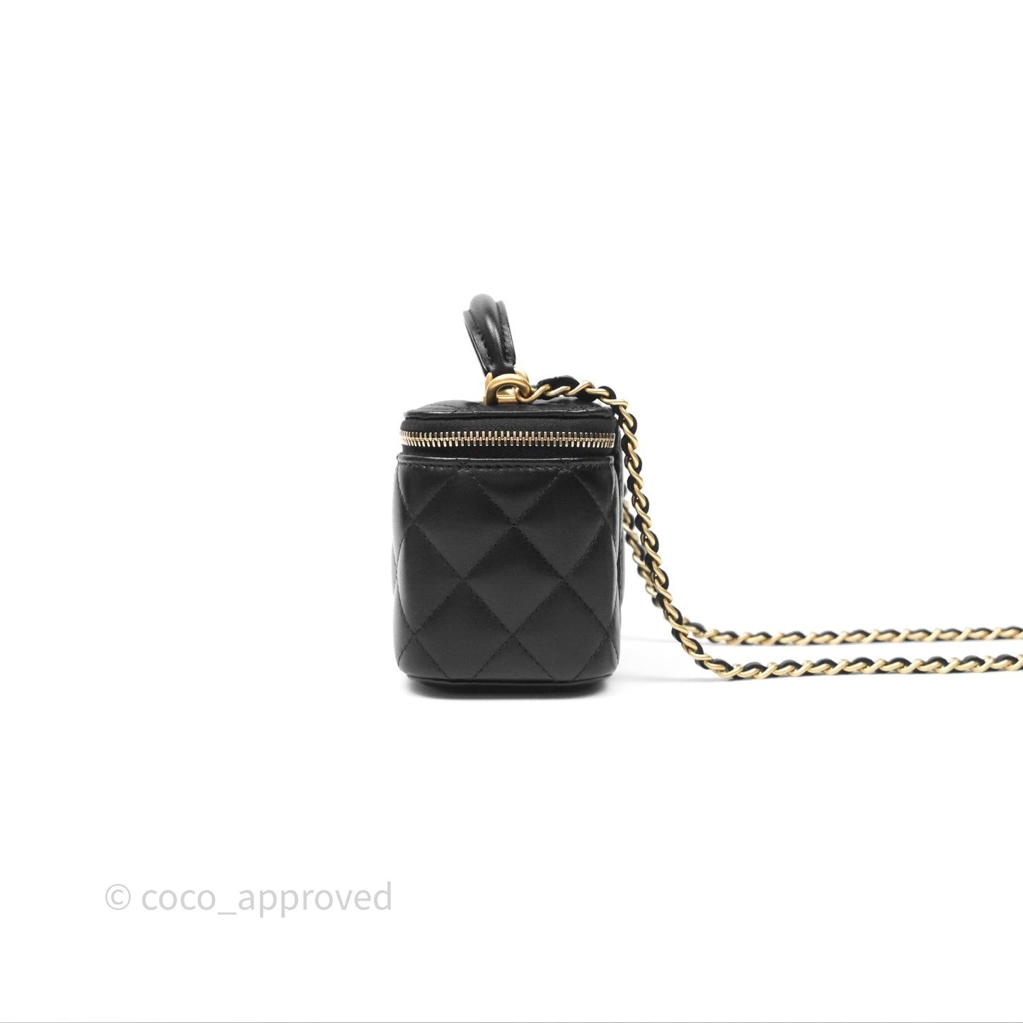 Chanel Mini Top Handle Vanity With Chain Black Lambskin Gold Hardware