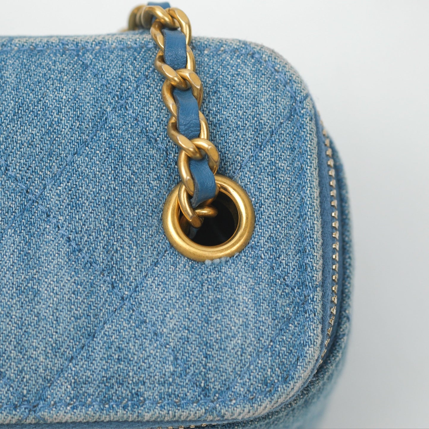Chanel Mini Pearl Crush Vanity With Chain Denim Aged Gold Hardware