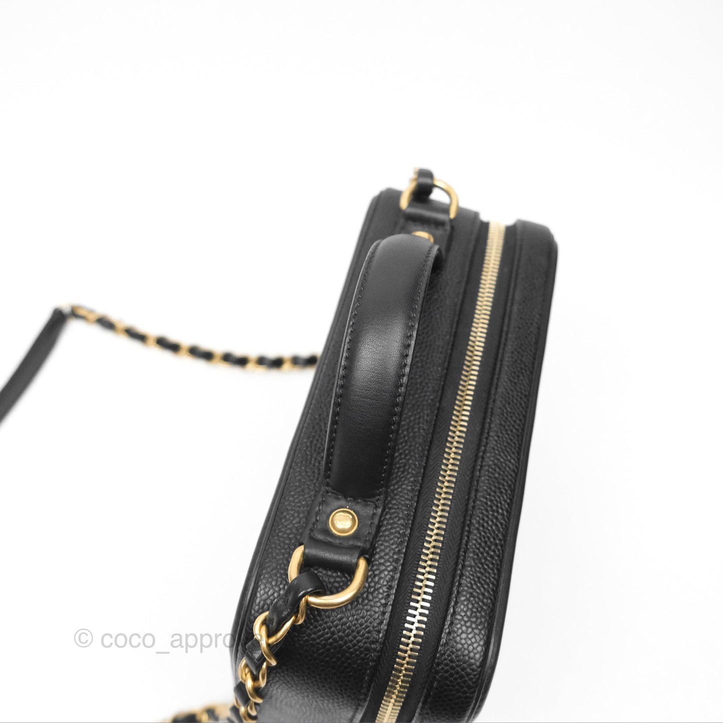 Chanel Quilted Medium CC Filigree Vanity Case Black Caviar Aged Gold Hardware