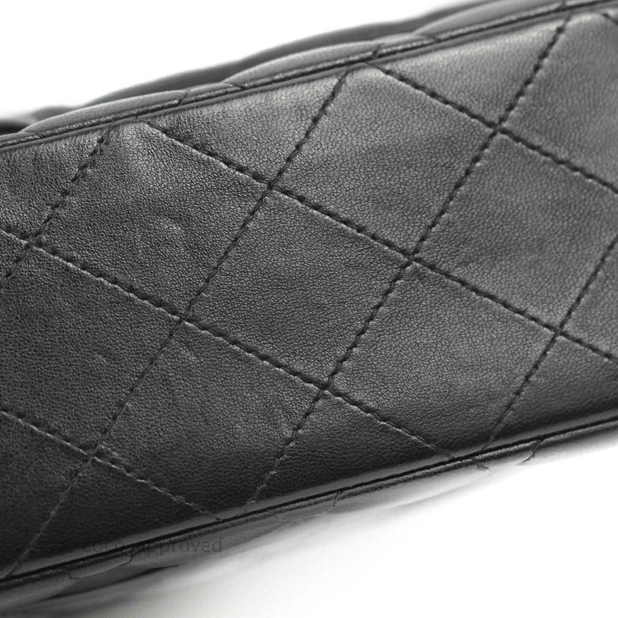 Chanel Classic M/L Medium Double Flap Black Lambskin Silver Hardware