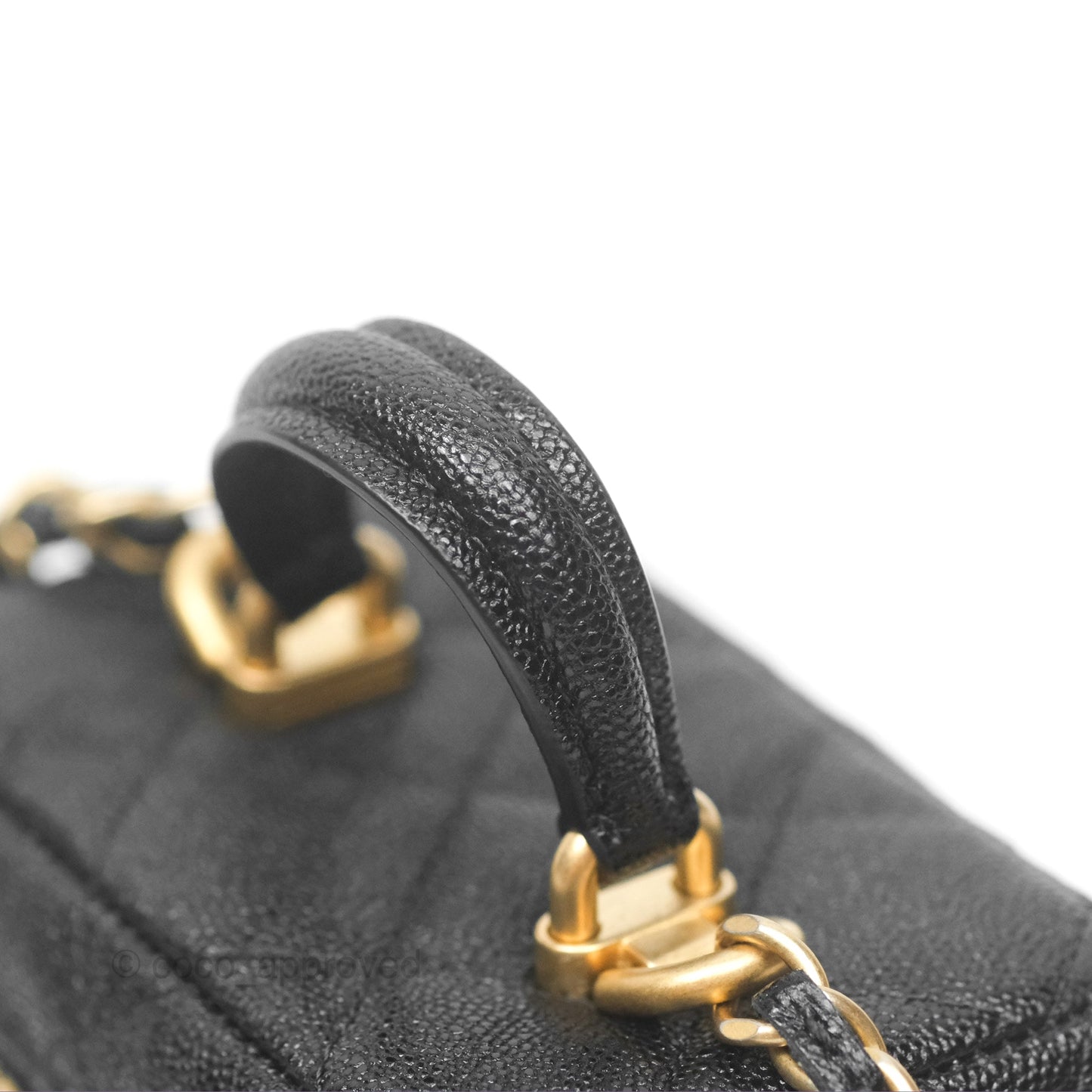 Chanel Quilted Mini Top Handle Vanity With Chain Black Caviar Aged Gold Hardware