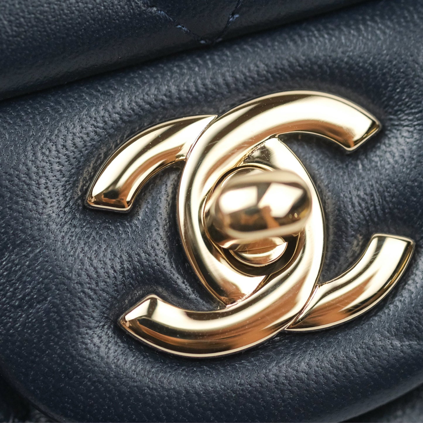 Chanel Mini Square Quilted Navy Lambskin Gold Hardware