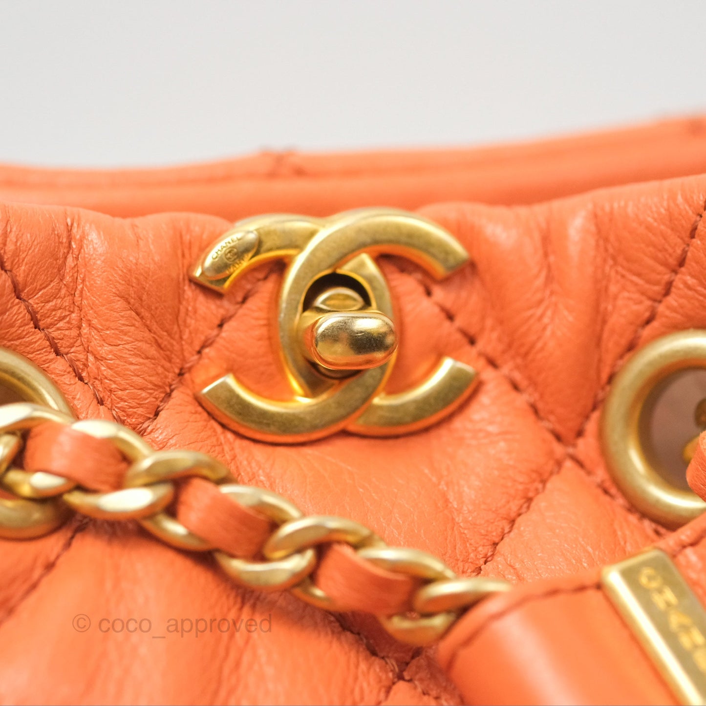 Chanel Small Drawstring Backpack Orange Calfskin Aged Gold Hardware 23A