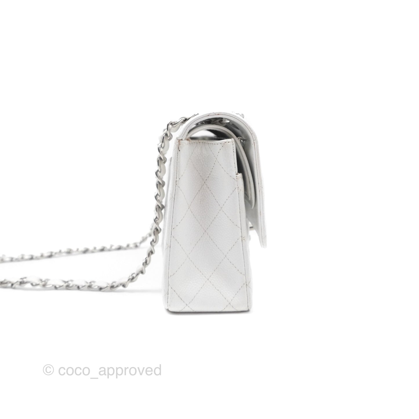Chanel Classic M/L Medium Double Flap White Caviar Silver Hardware