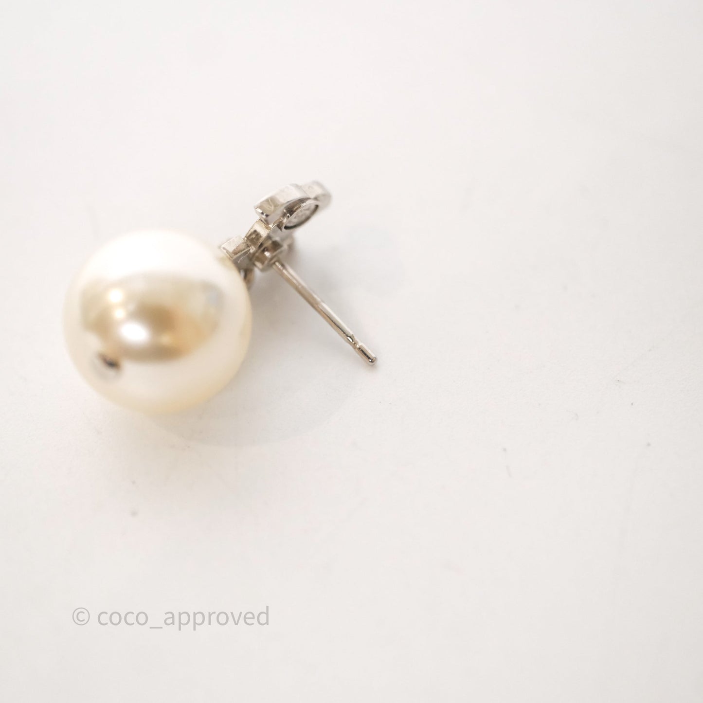 Chanel CC Crystal Pearl Drop Earrings Silver Tone 21V