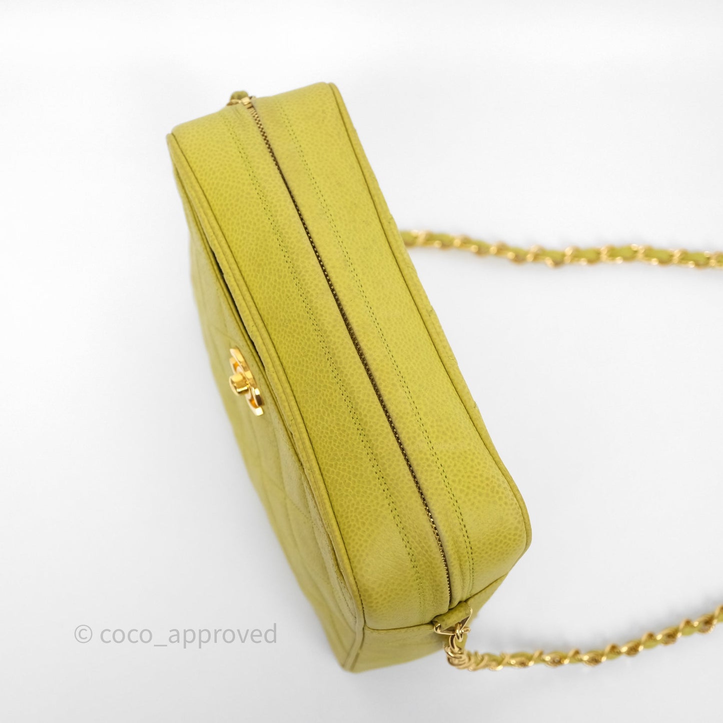 Chanel Vintage Quilted Camera Bag Green Yellow Caviar Gold Hardware