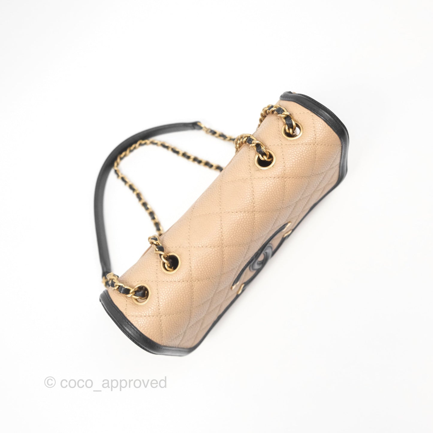 Chanel Small CC Filigree Flap Quilted Beige Black Caviar