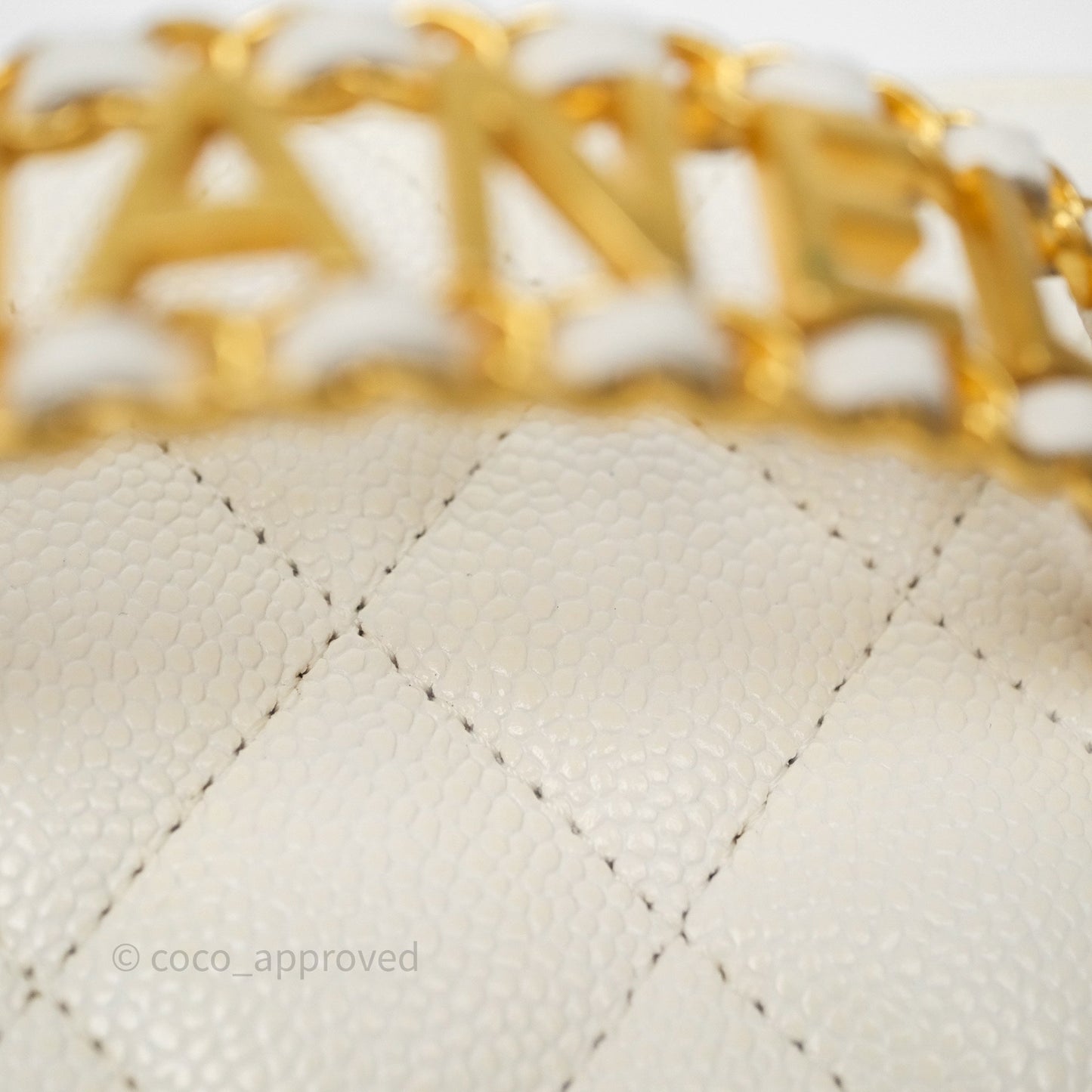 Chanel Logo Top Handle Vanity Rectangular White Caviar Aged Gold Hardware