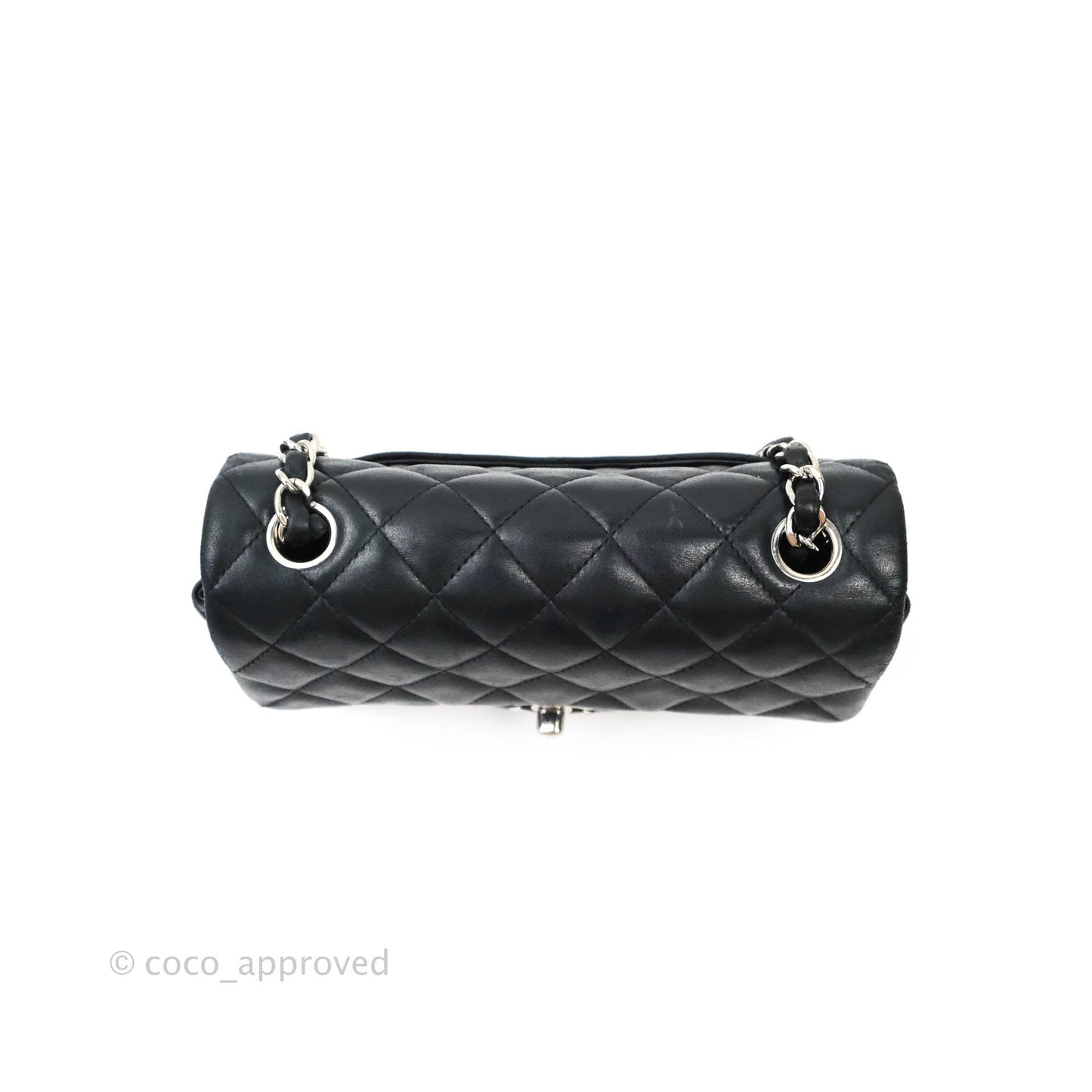 Chanel Classic Quilted Mini Rectangular Flap Black Lambskin Silver Hardware