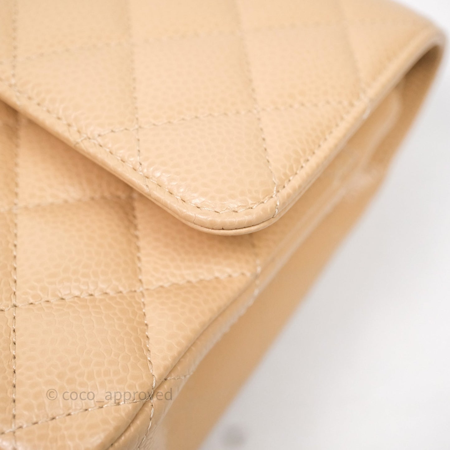 Chanel Classic M/L Medium Flap Quilted Beige Caviar Silver Hardware