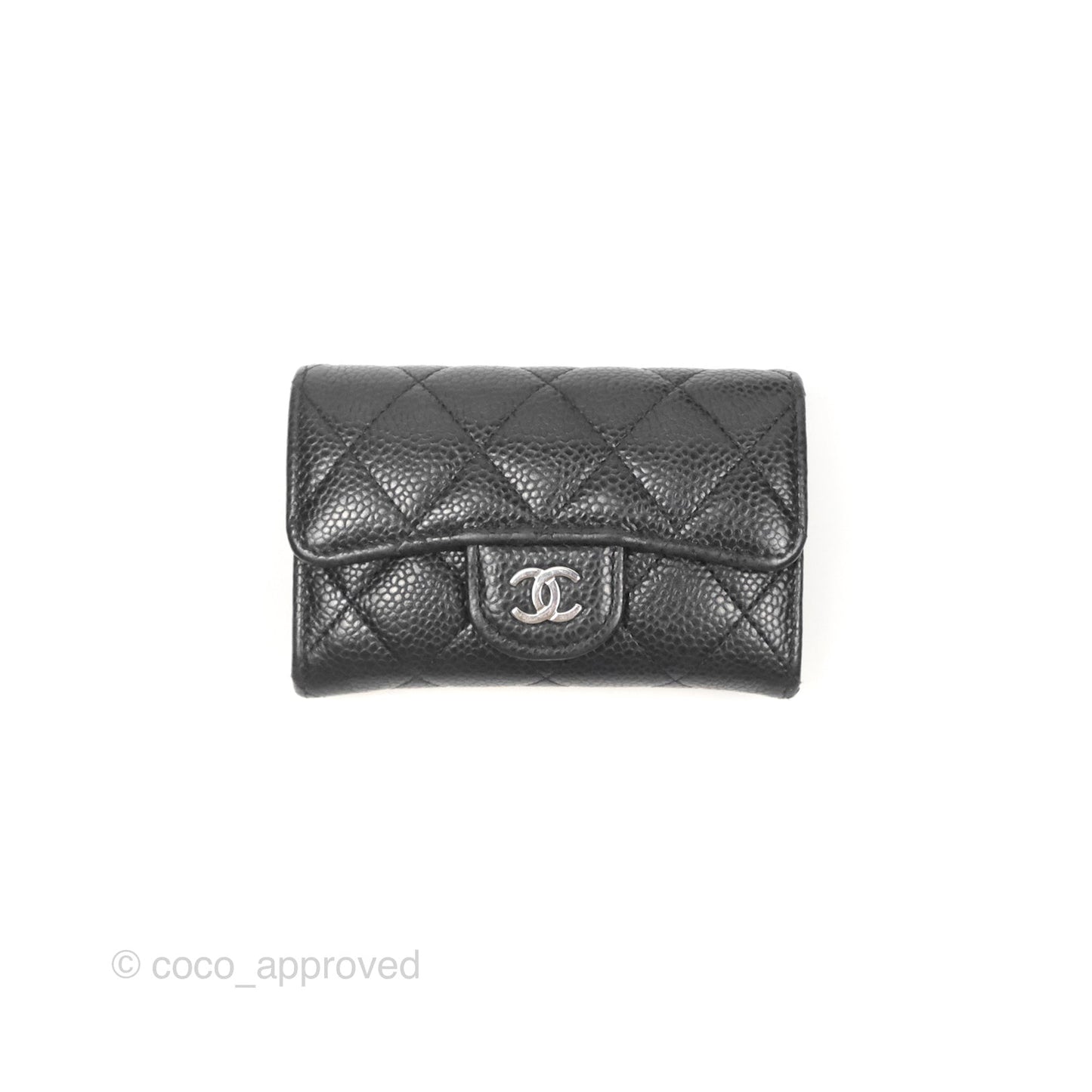 Chanel Classic Quilted Flap Card Holder Black Caviar Silver Hardware