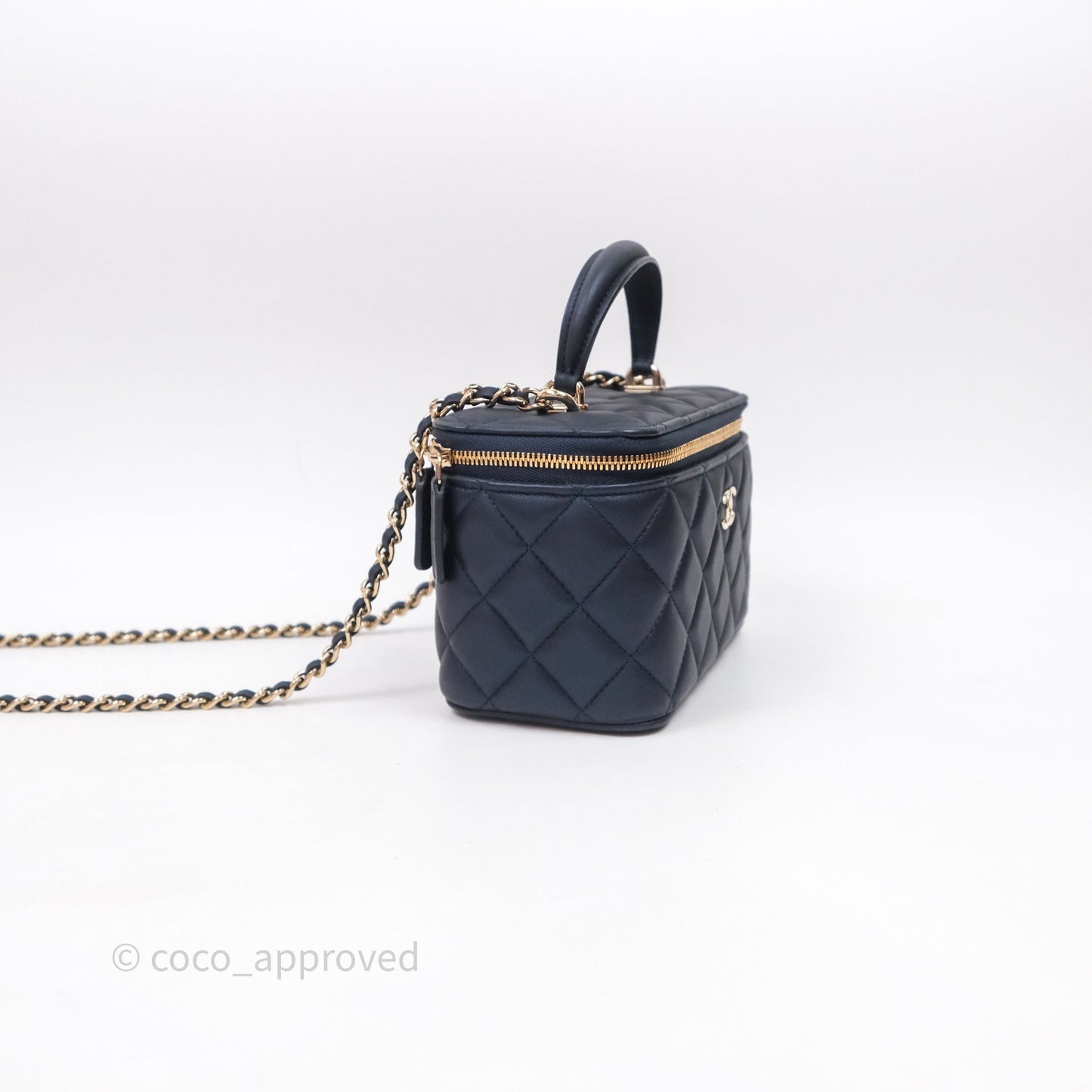 Chanel Top Handle Vanity Irdescent Navy Lambskin Gold Hardware