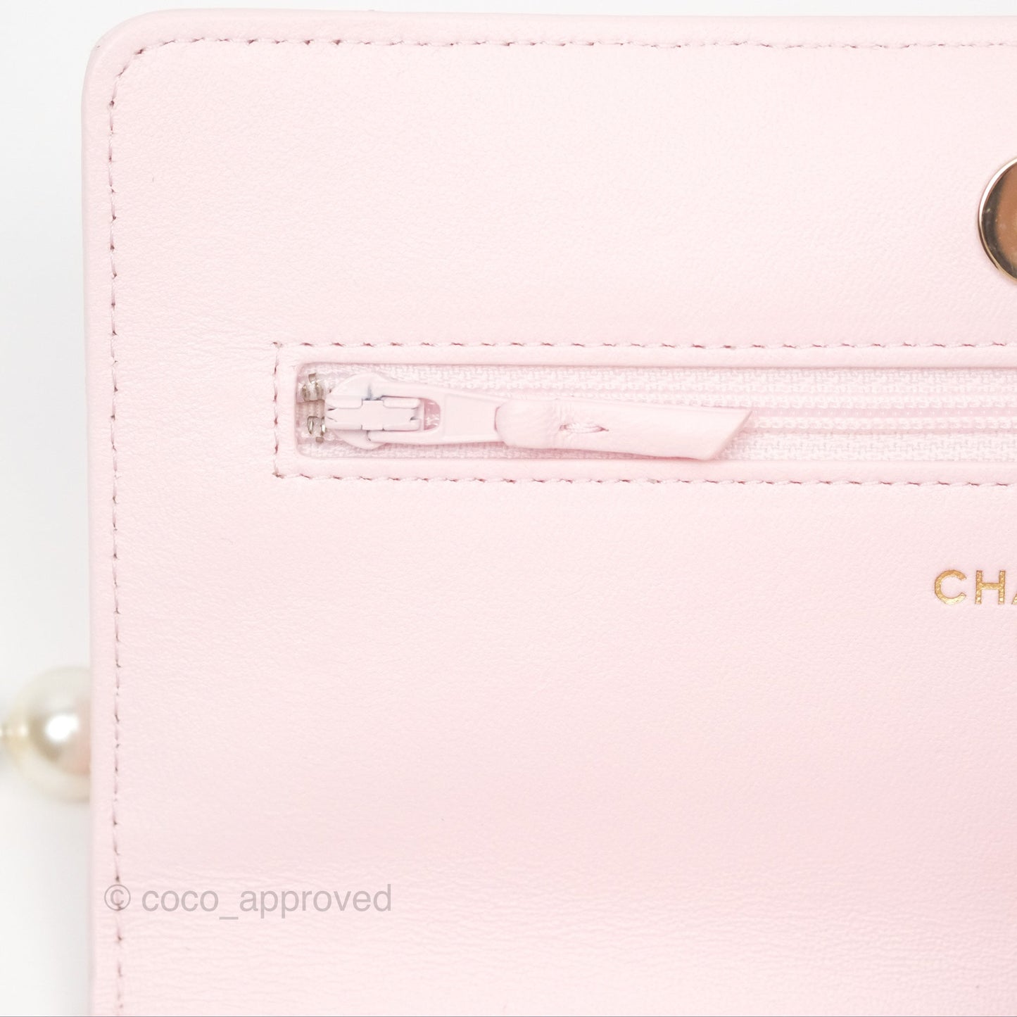Chanel Wallet On Chain WOC Pearl Chain Iridescent Light Pink Lambskin Gold Hardware