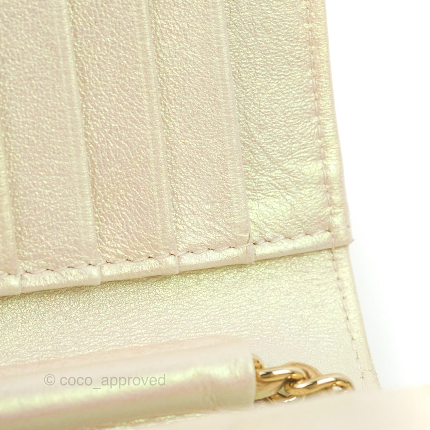 Chanel Quilted Mini Wallet on Chain WOC Iridescent Ivory Gold Hardware 20B