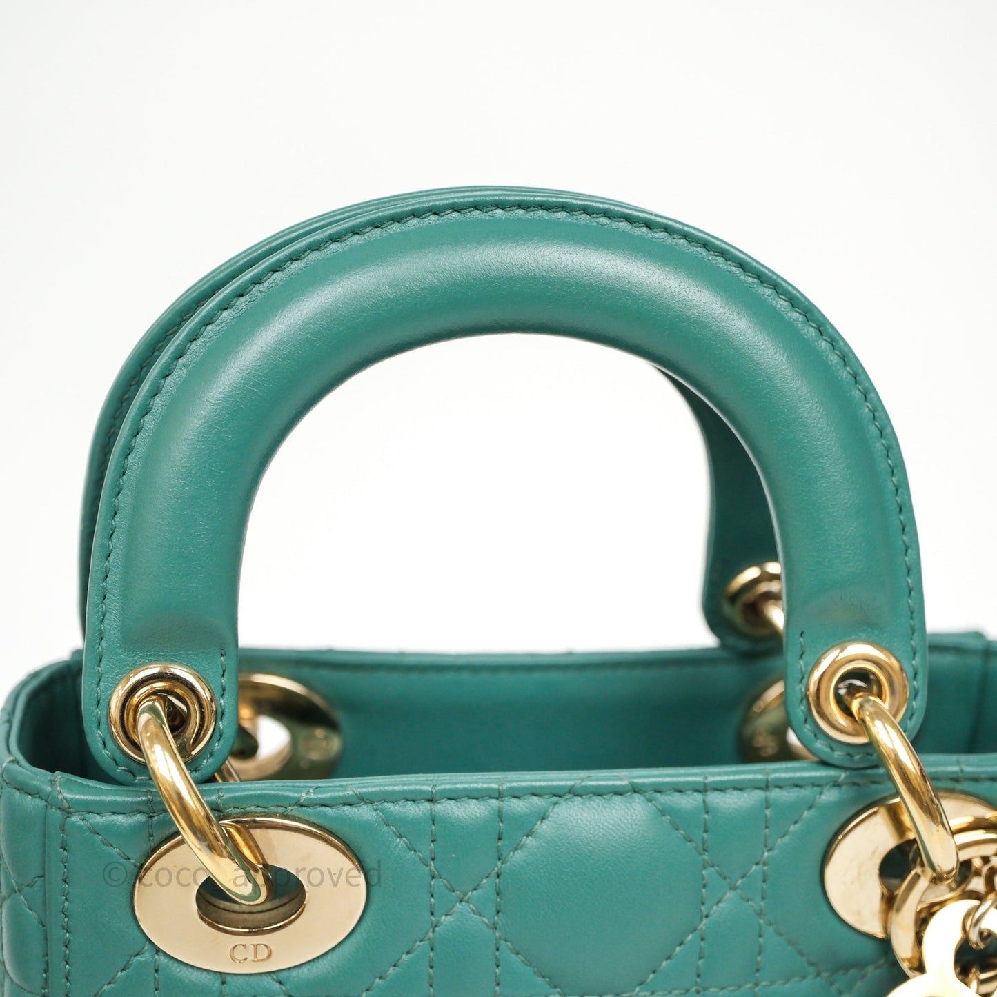 Christian Dior Mini Lady Dior Cannage Green Lambskin Gold Hardware