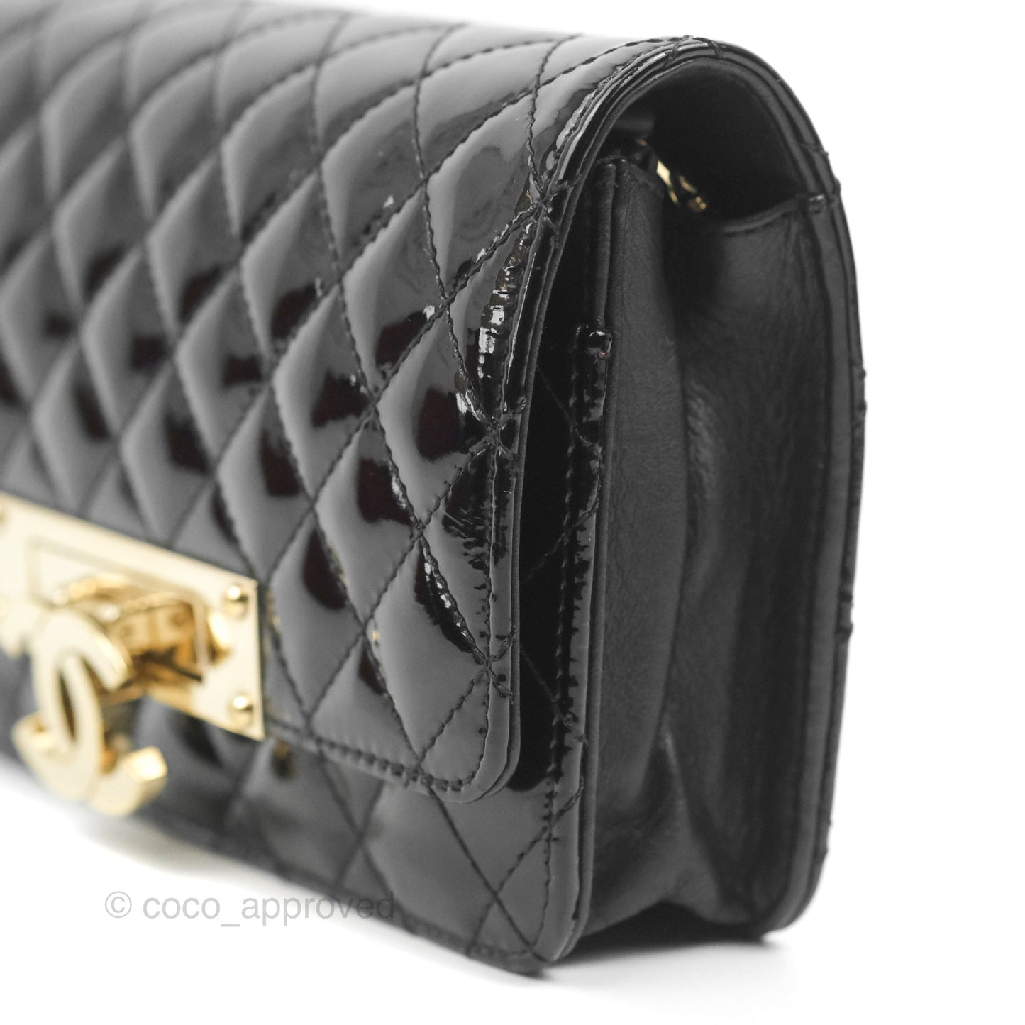 Chanel Golden Class Wallet On Chain WOC Black Patent Gold Hardware