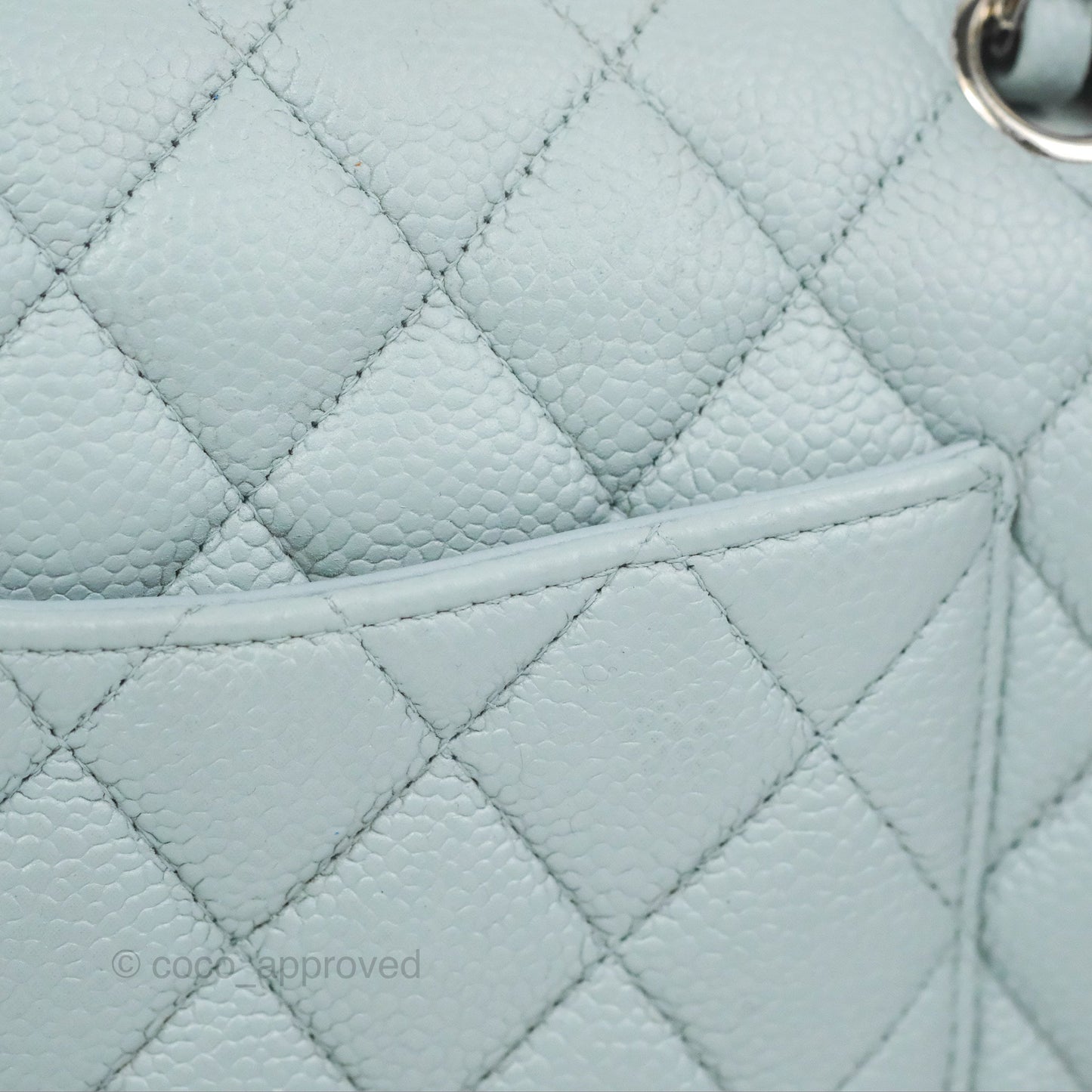 Chanel Classic M/L Medium Flap Quilted Light Grey Blue Caviar Silver Hardware