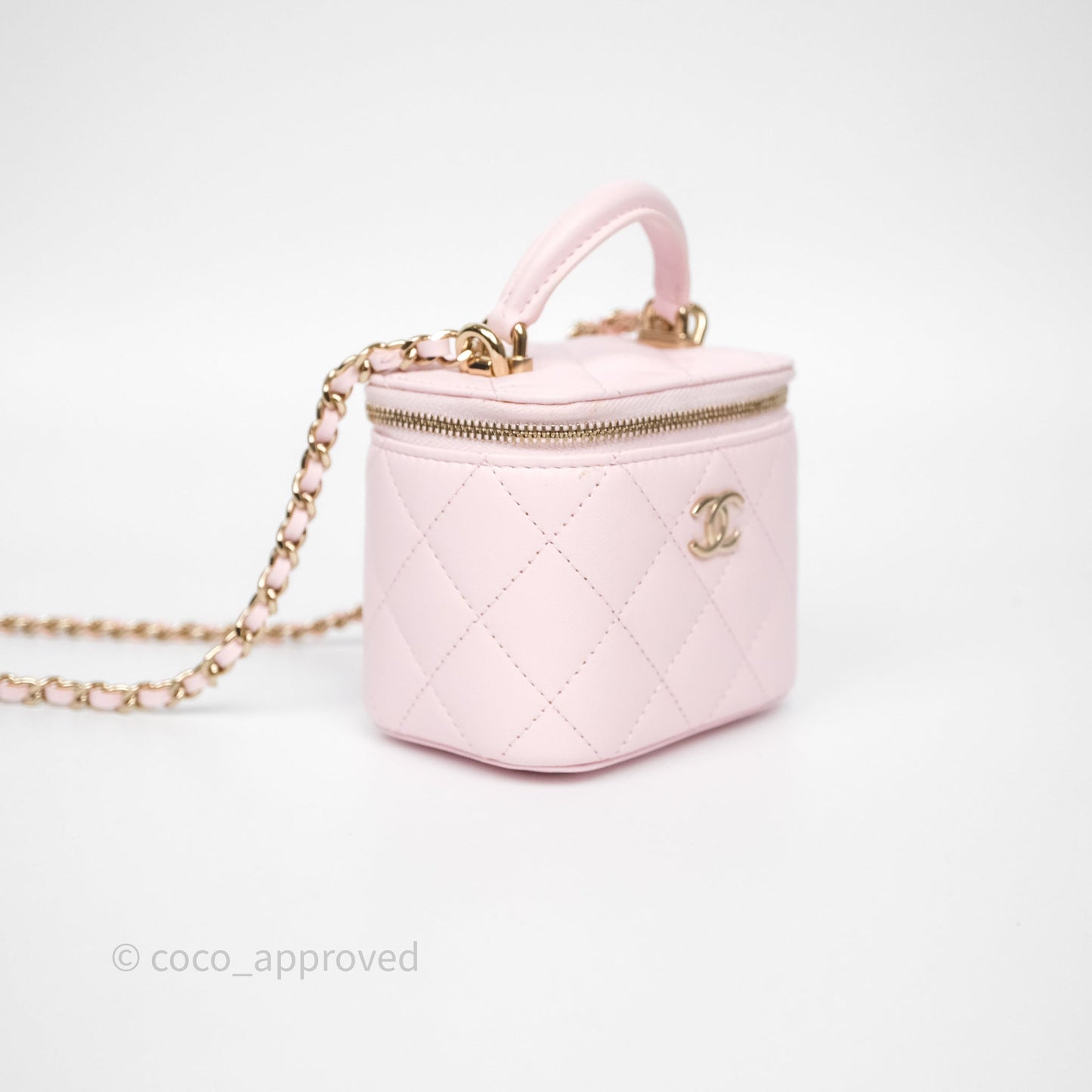 Chanel Mini Top Handle Vanity With Chain Pink Lambskin Gold Hardware