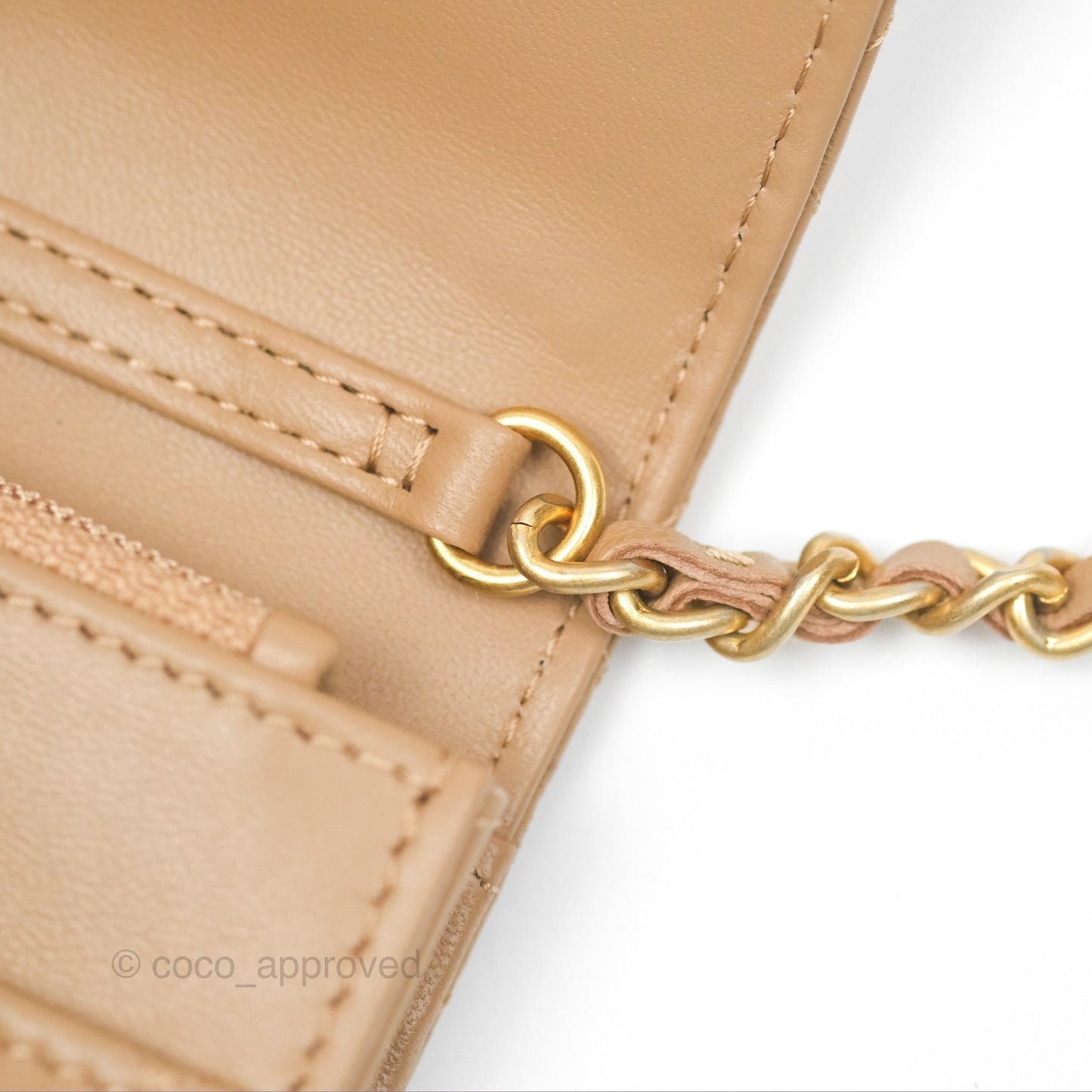 Chanel Quilted Pearl Crush Wallet on Chain WOC Beige Lambskin Aged Gold Hardware