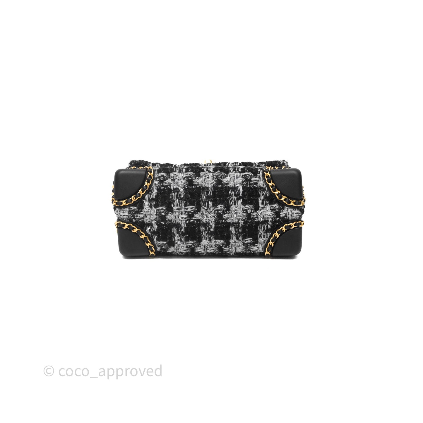 Chanel Mini Flag Bag Black & Grey Tweed Aged Gold Hardware
